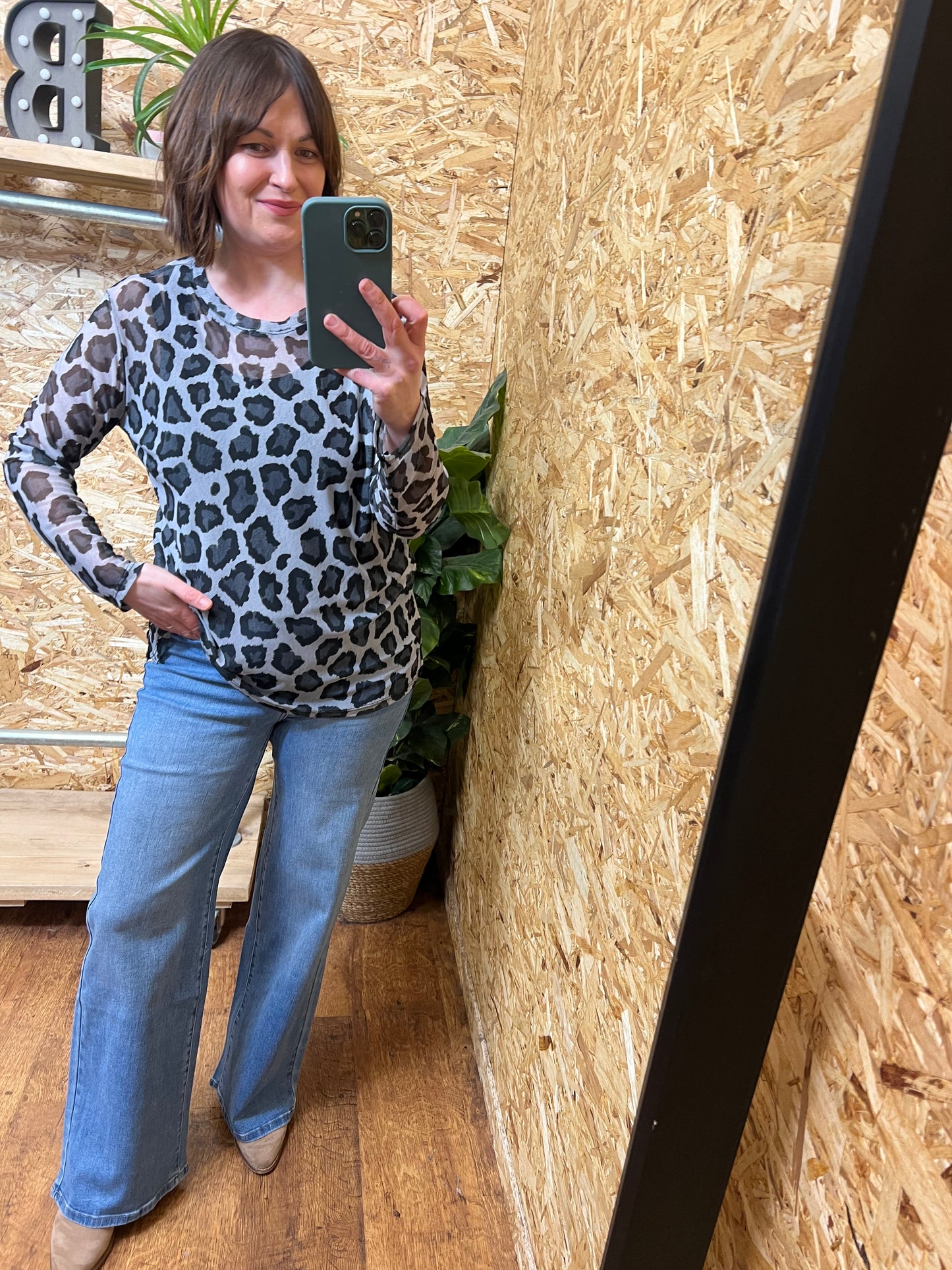 Lena Animal Print Mesh Top