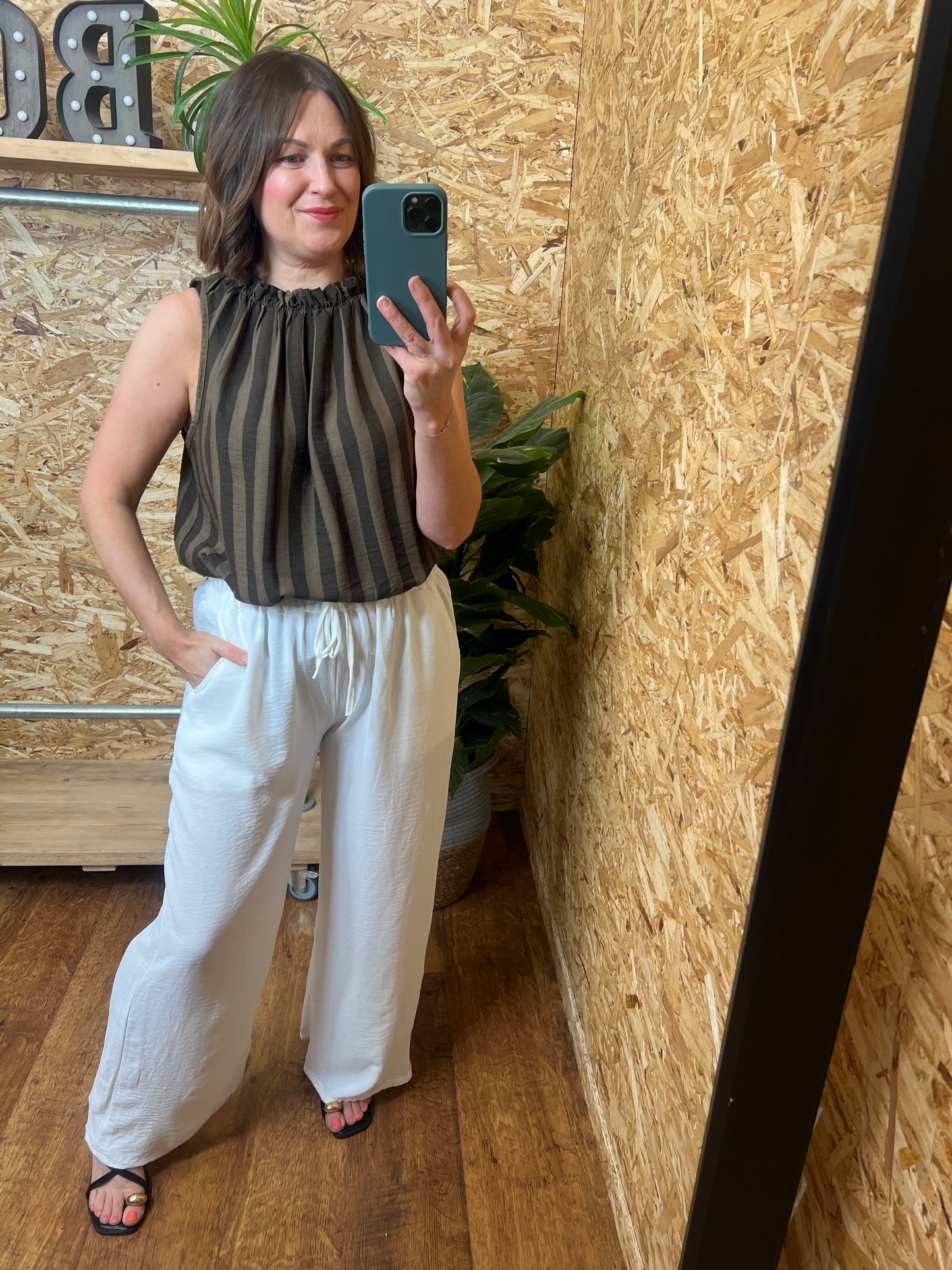 Stripe Ruffle Neck Top