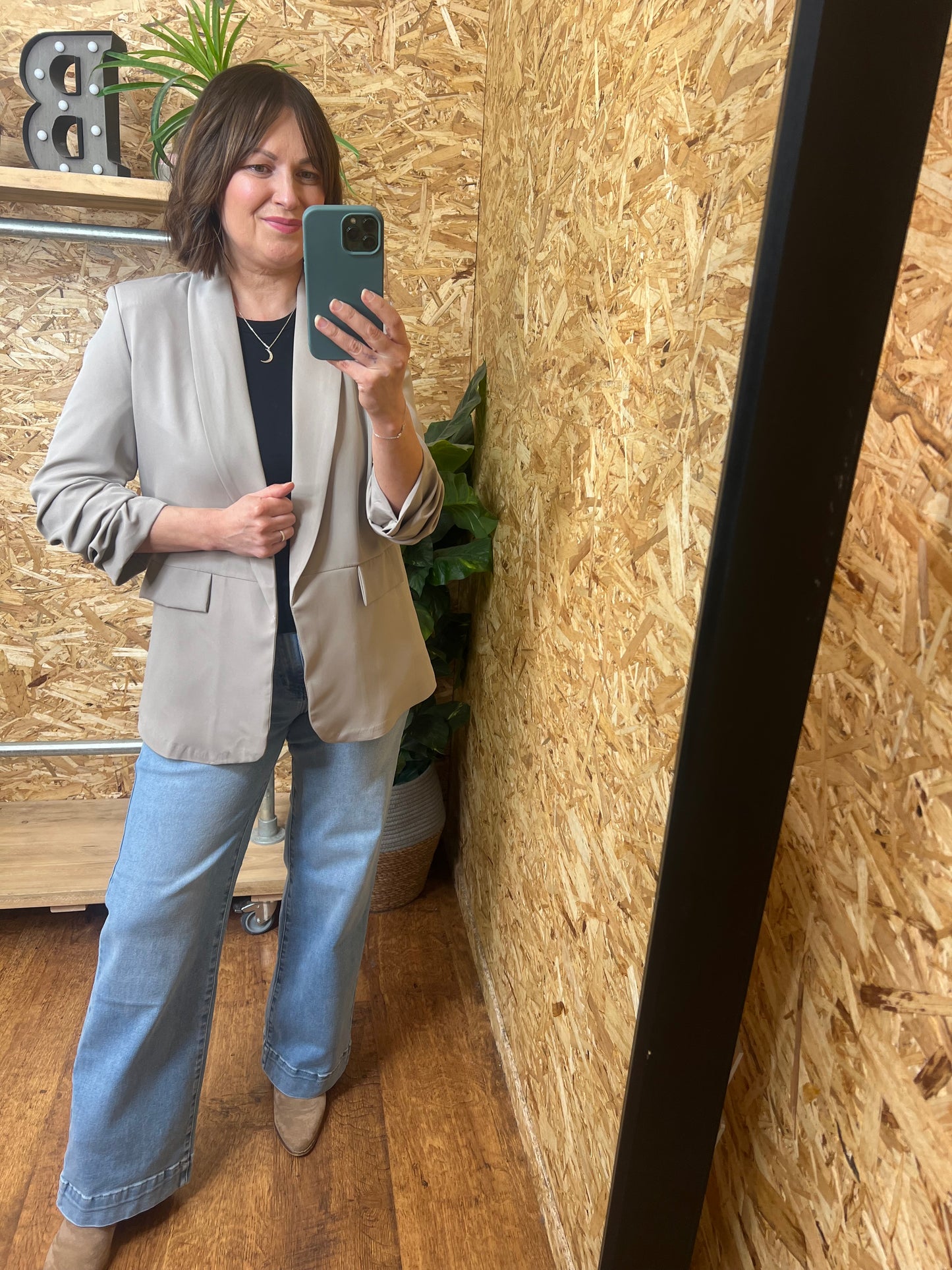 Mocha Ruched Sleeve Blazer