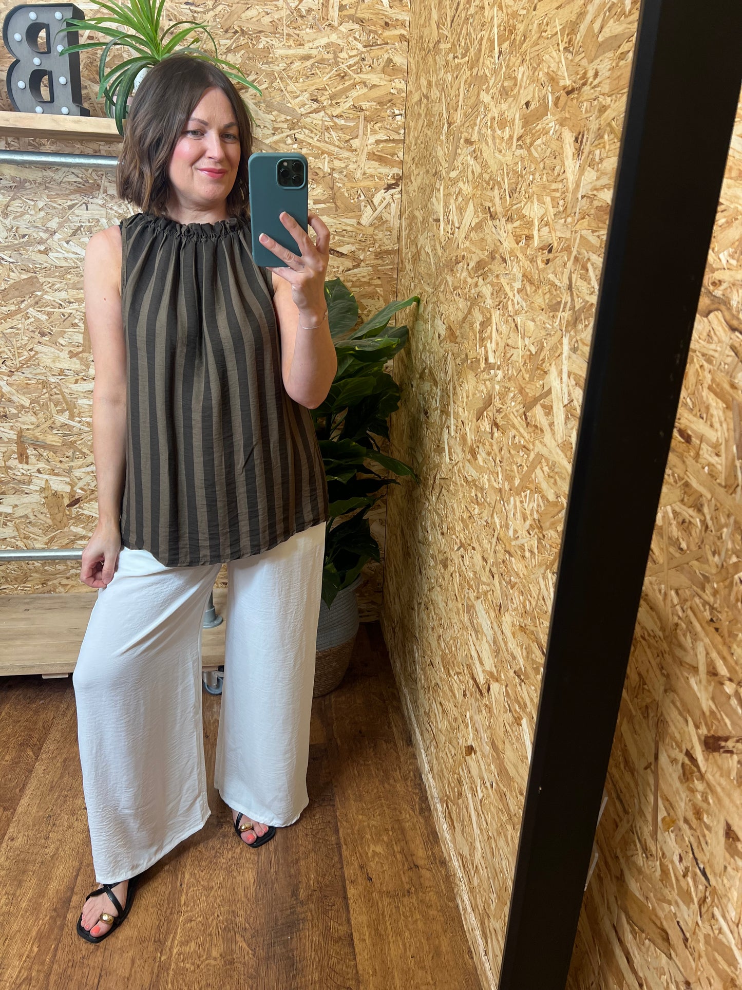 Stripe Ruffle Neck Top