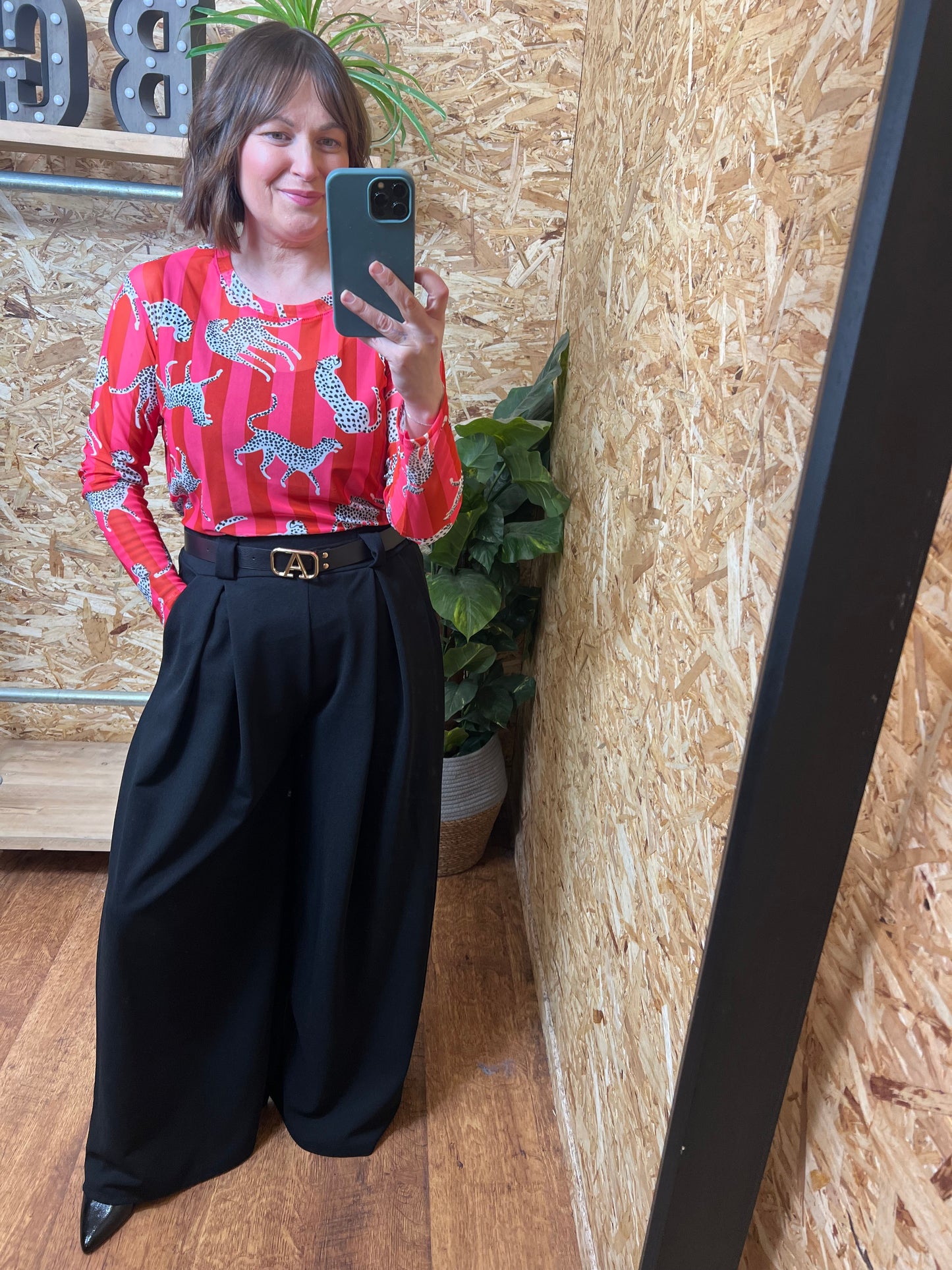 Leopard Stripe Mesh Top