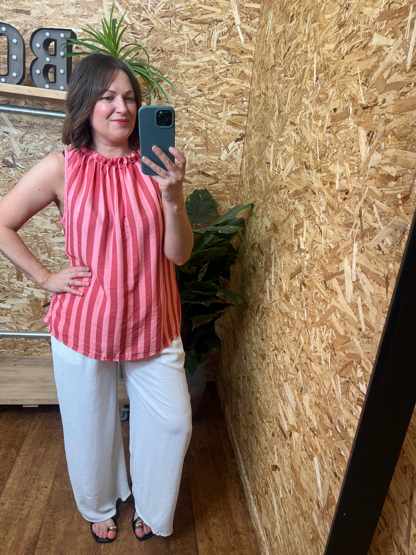 Stripe Ruffle Neck Top