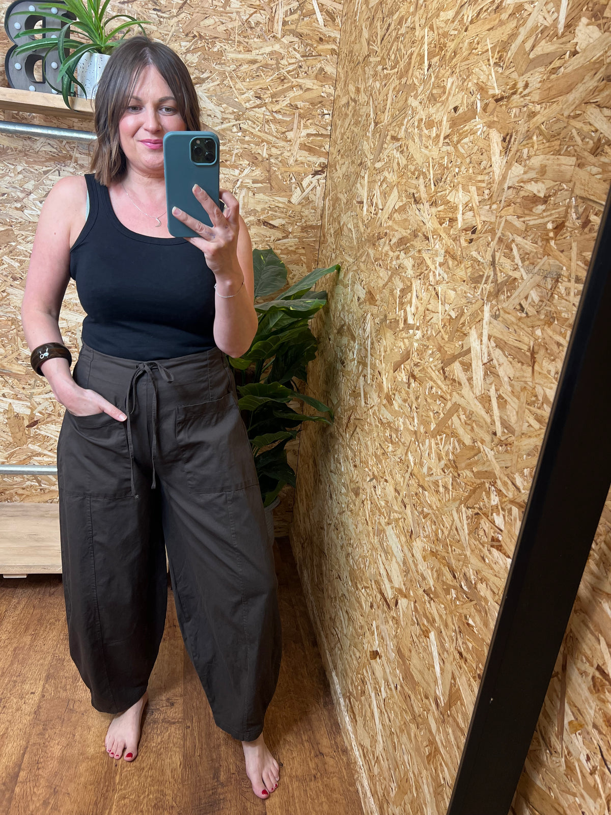 Cotton Tie Front Barrel Trousers