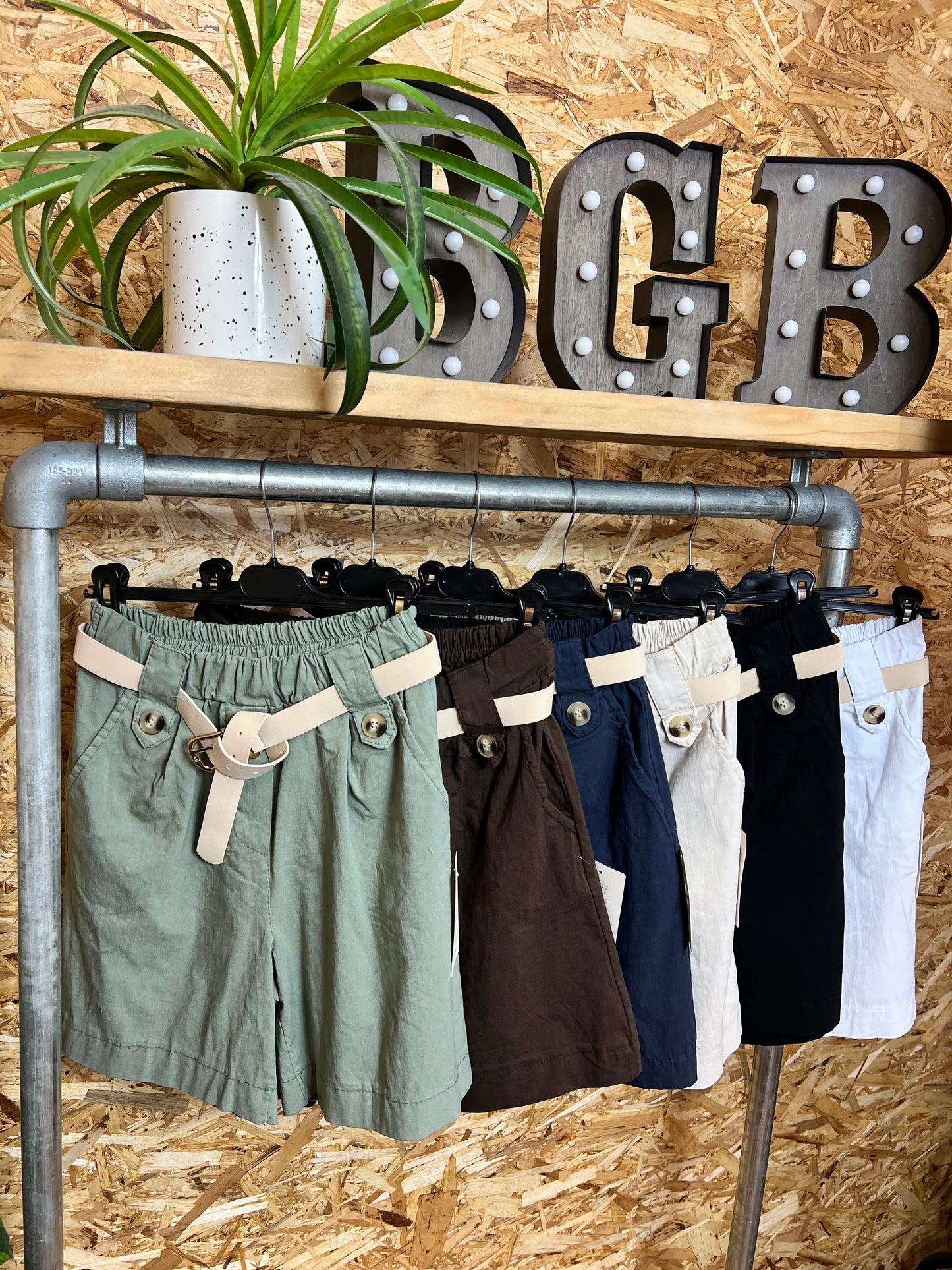 Belted Button Shorts