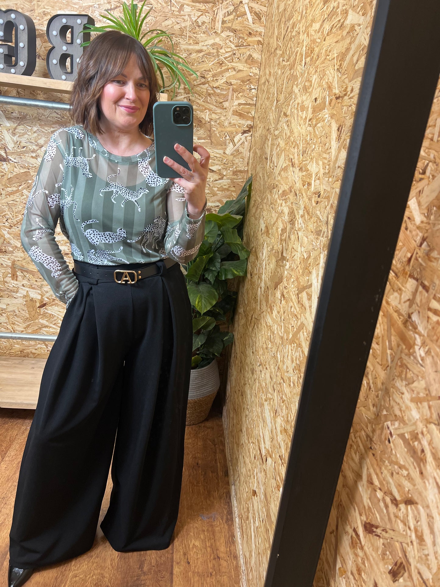 Leopard Stripe Mesh Top