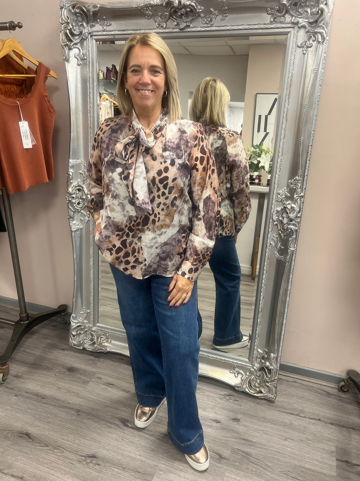 Animal Print Pussy Bow Blouse