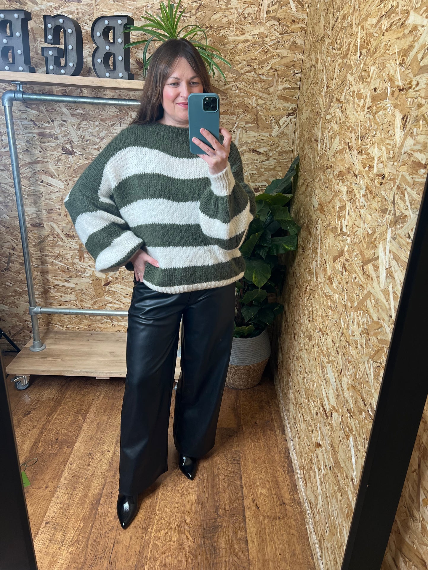 Stripe Balloon Sleeve Knit