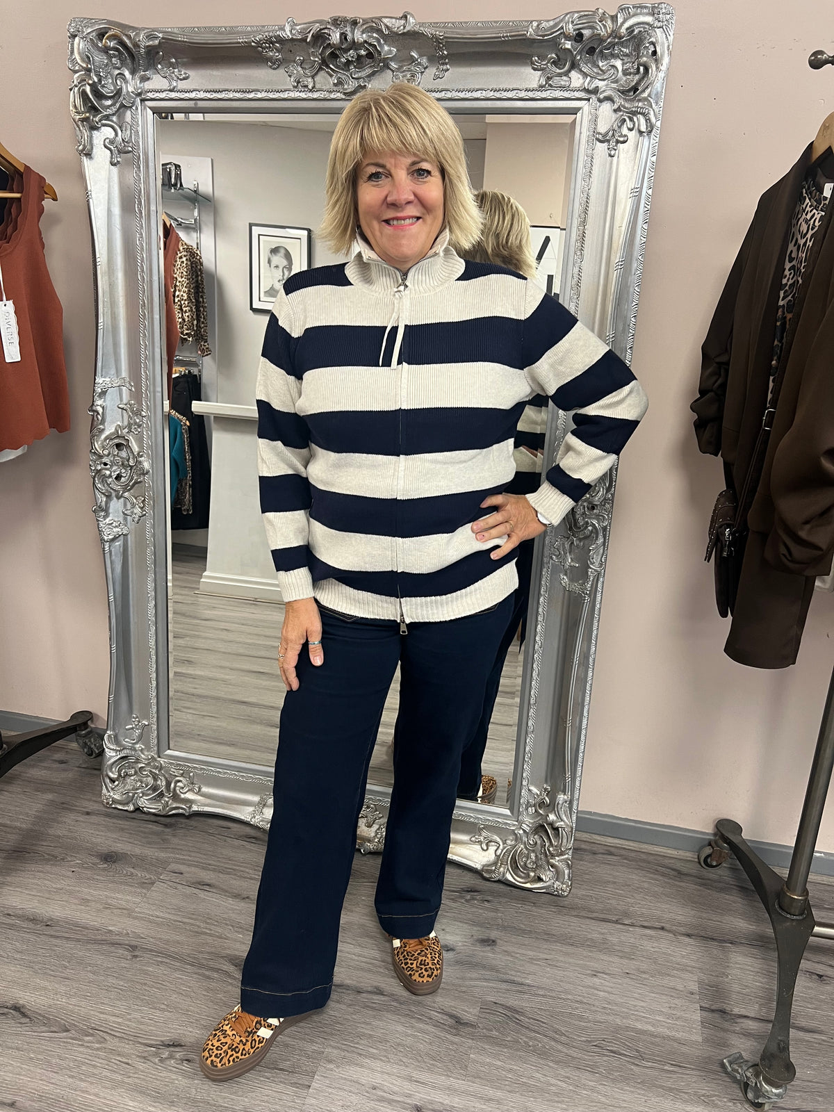 Striped Zip Up Cardigan