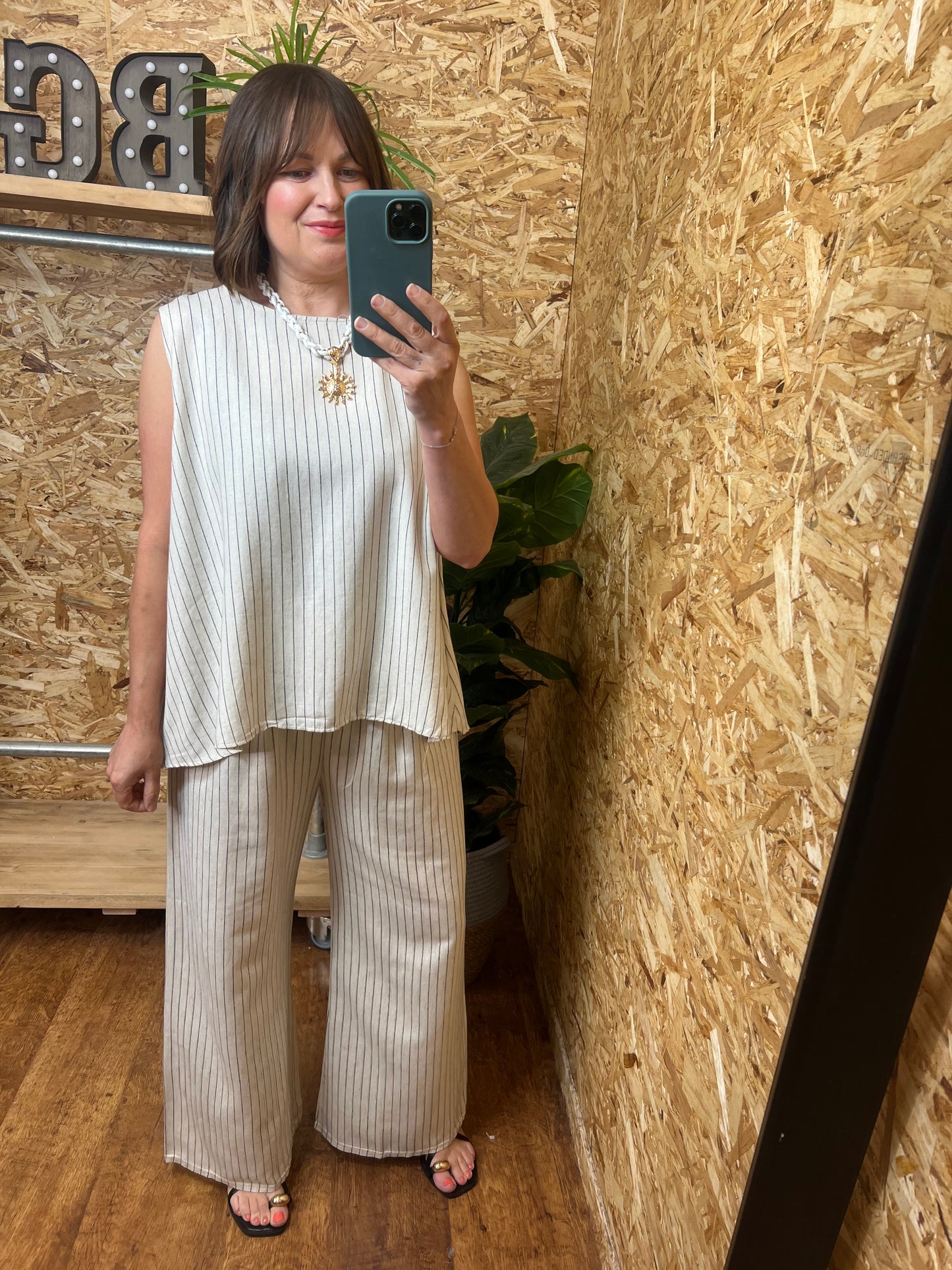 Stripe Button Back Top