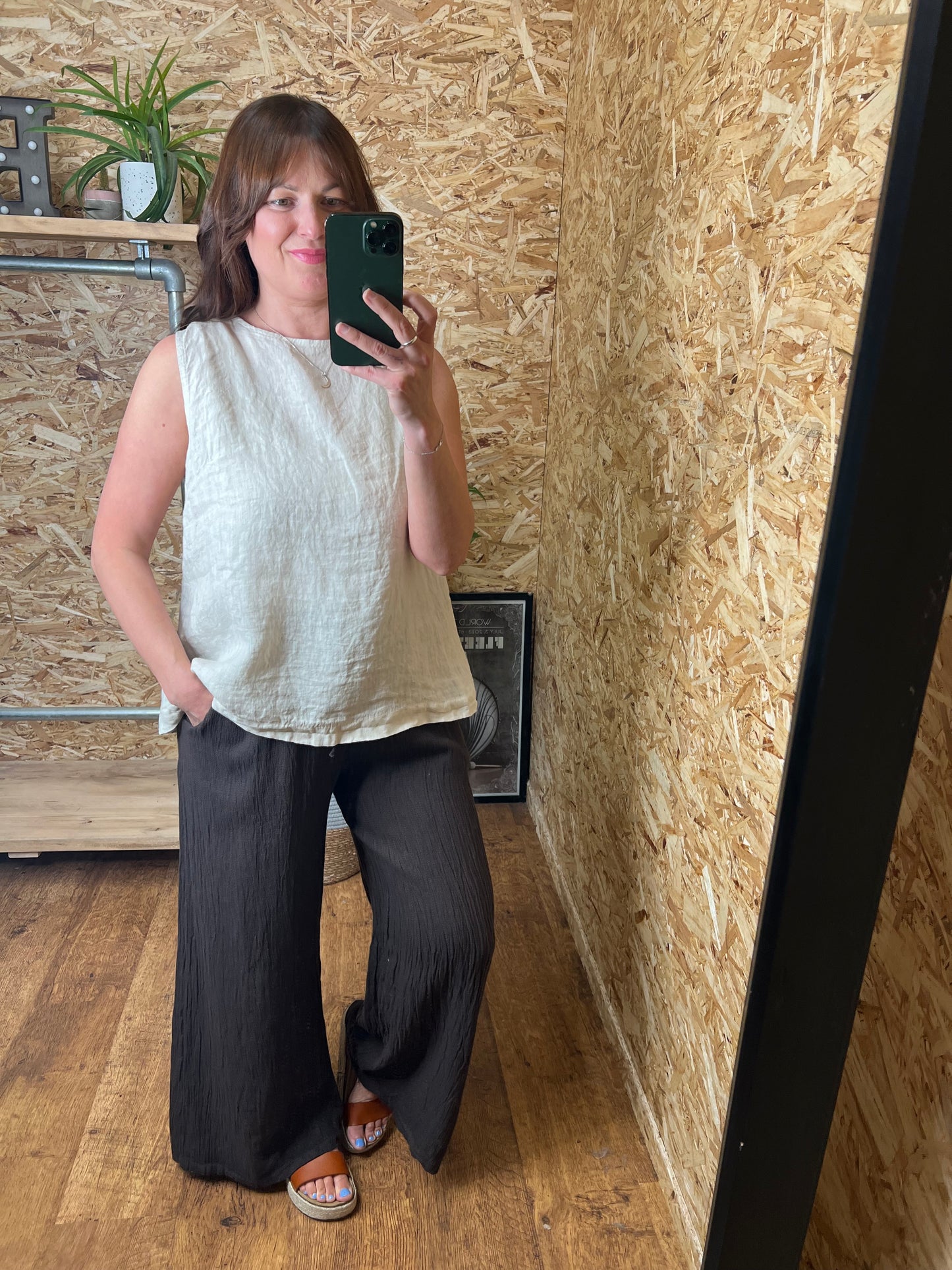 Linen Button Back Top