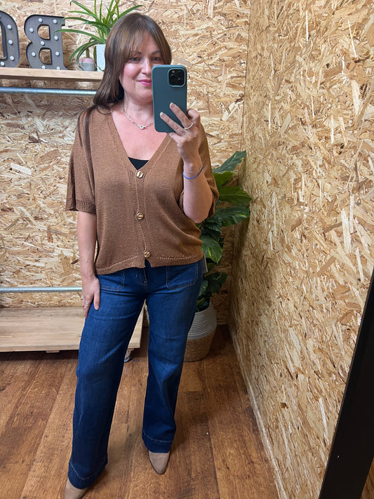 Gold Button Short Cardigan