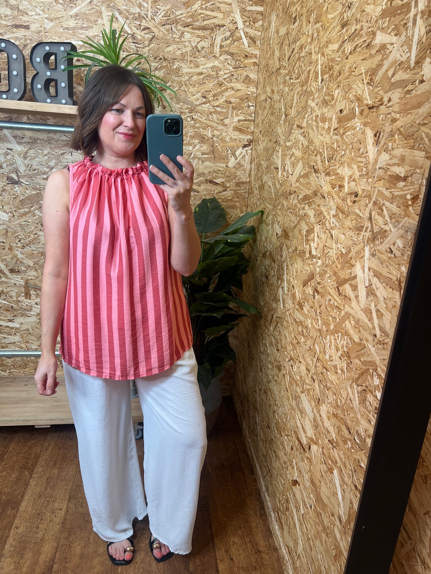 Stripe Ruffle Neck Top