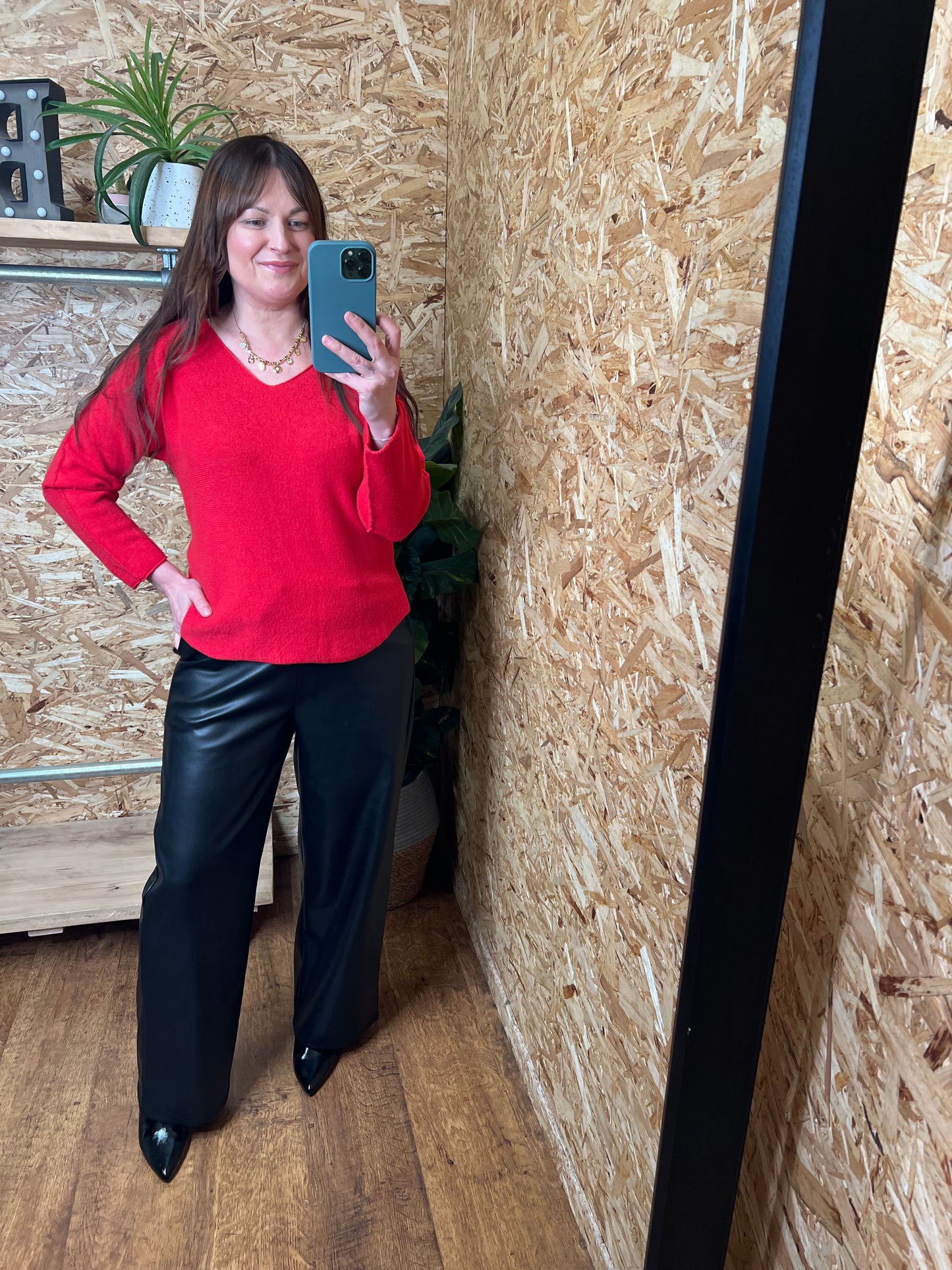 Faux Leather Wide Leg Trousers