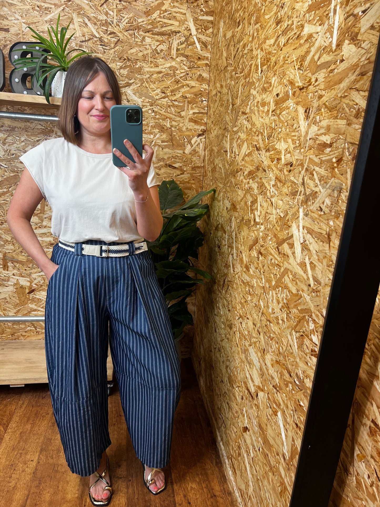 Striped Cotton Barrel Trousers