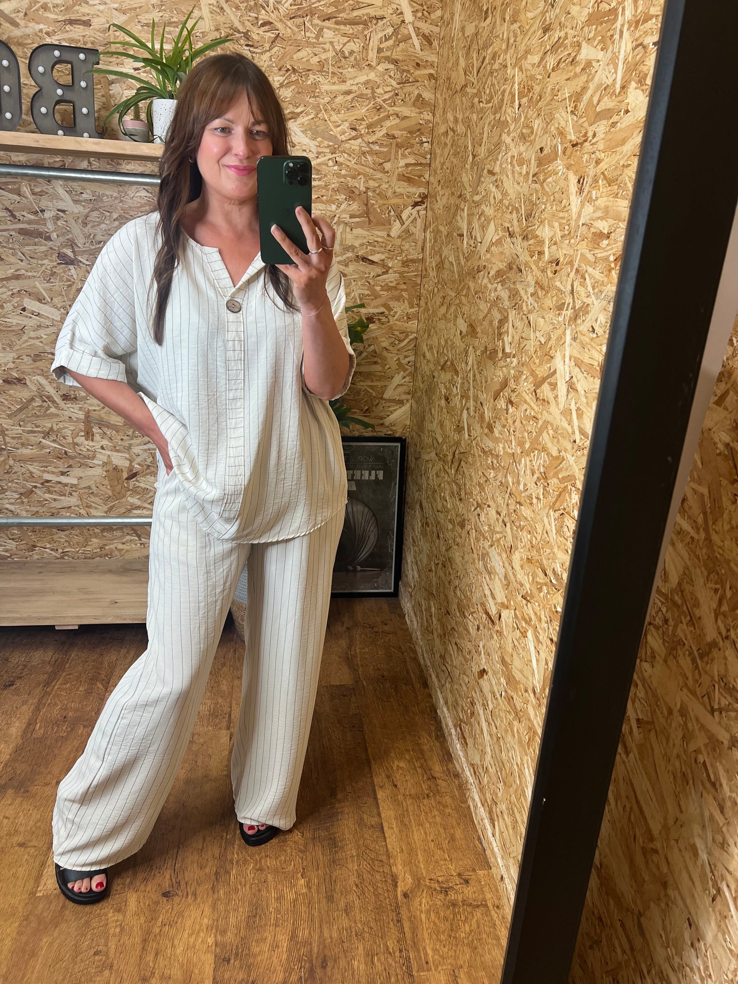 Pinstripe Co Ord Stone