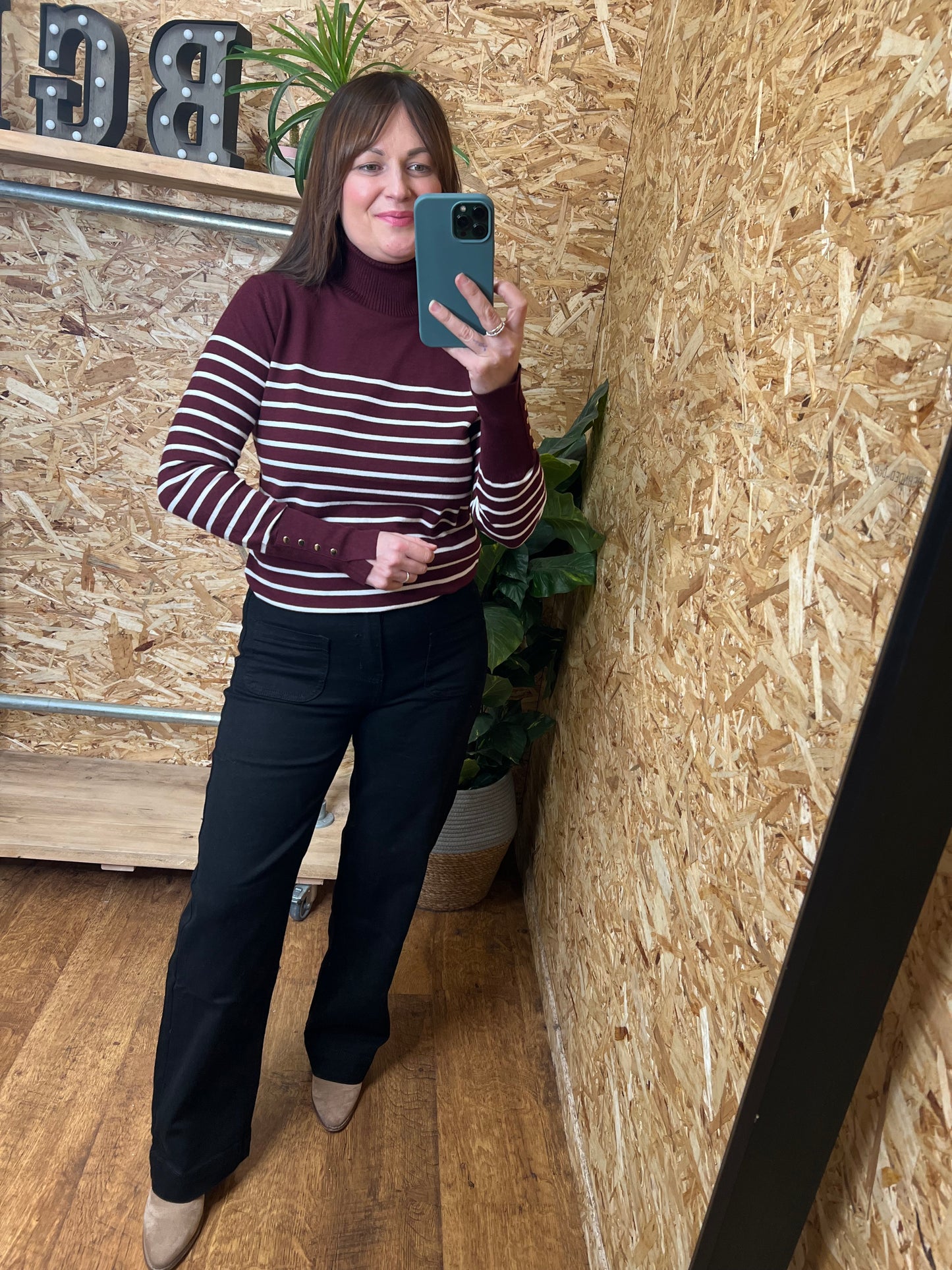 Stripe Gold Button Cuff Knit