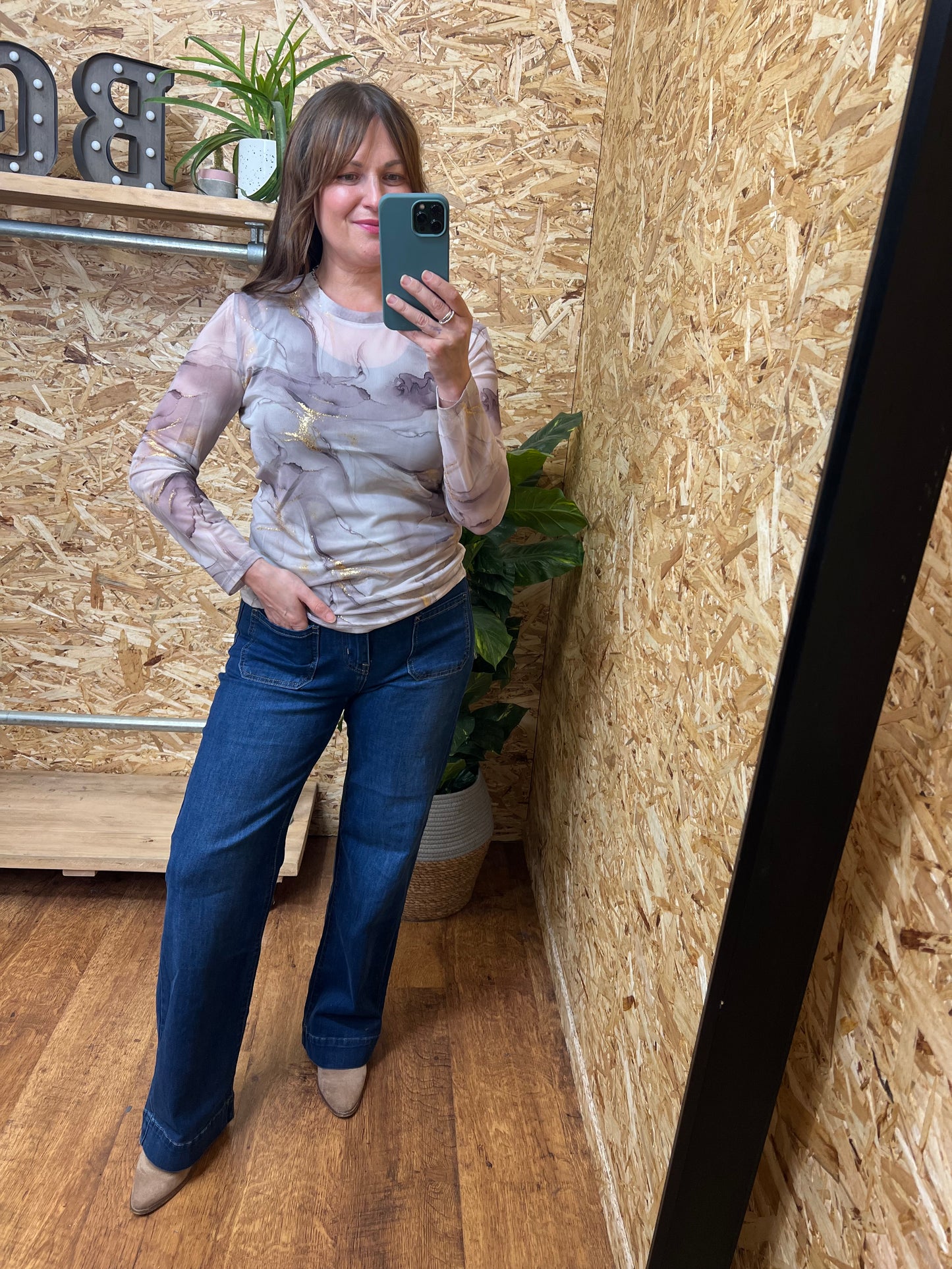 Gold Marble Mesh Top