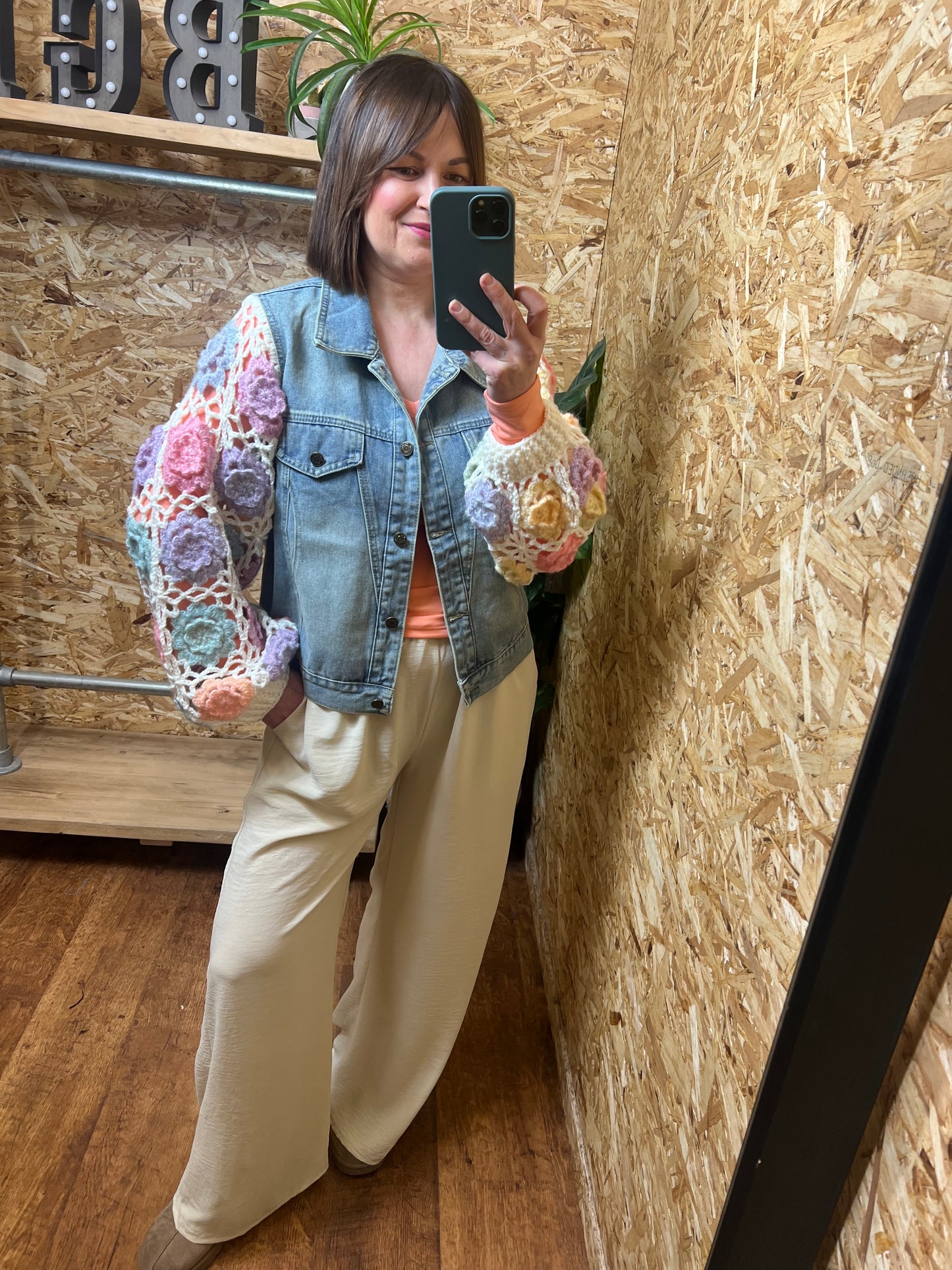 Crochet Sleeve Denim Jacket