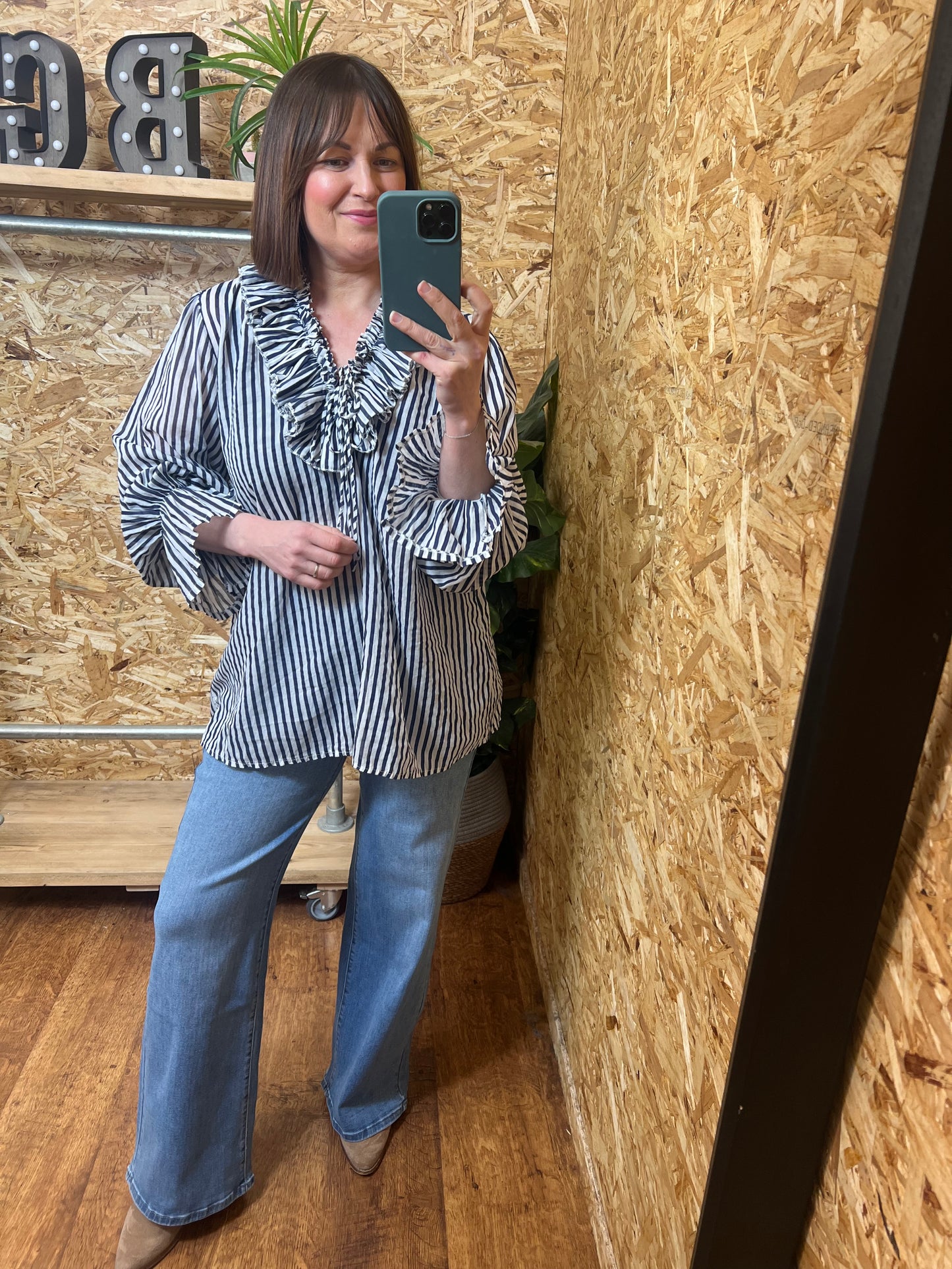 Navy Stripe Ruffle Shirt