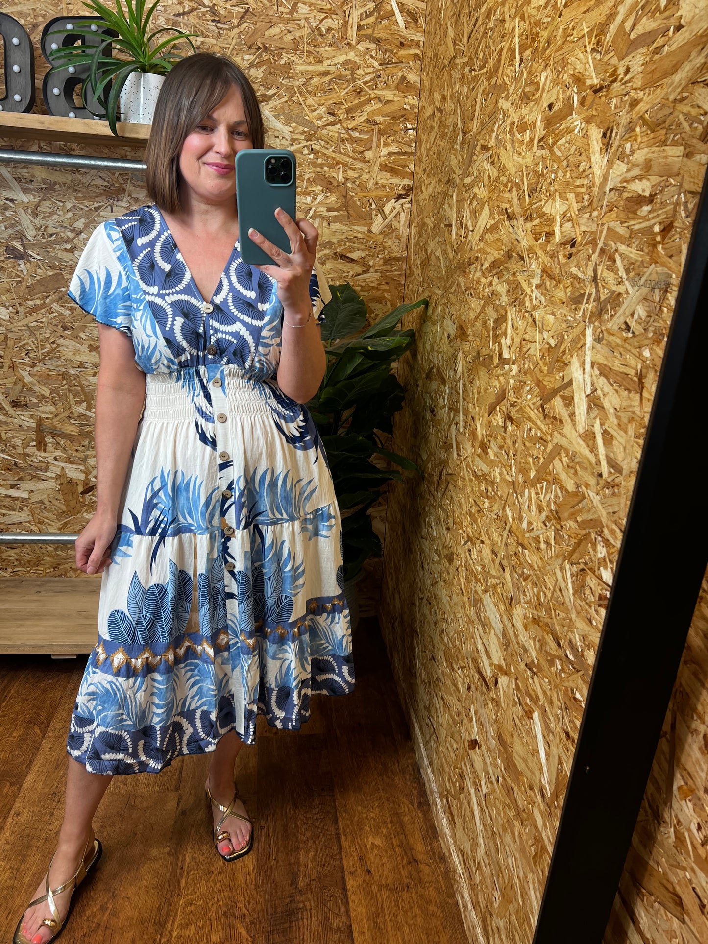 Fan Print Midi Dress