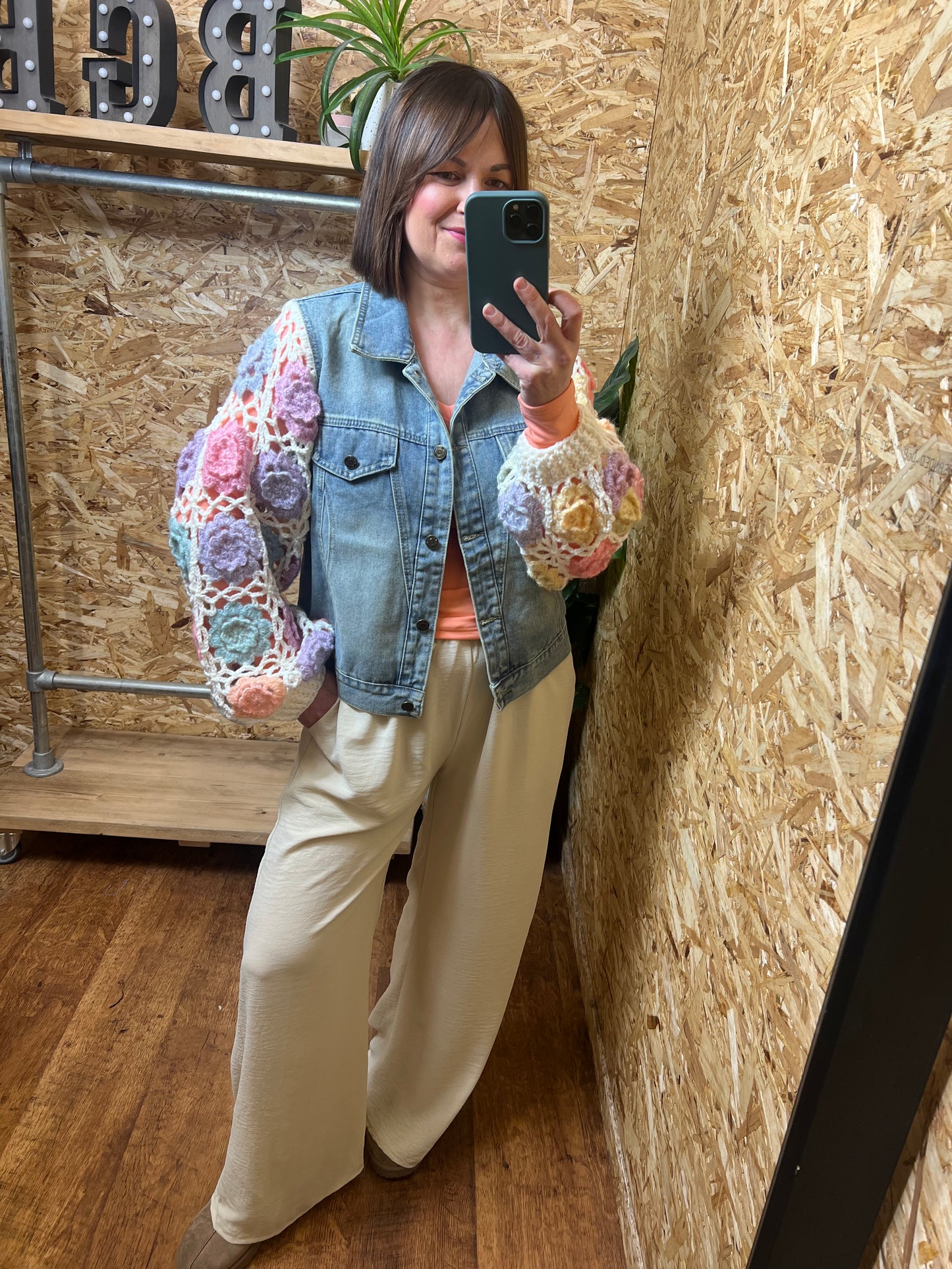 Crochet Sleeve Denim Jacket