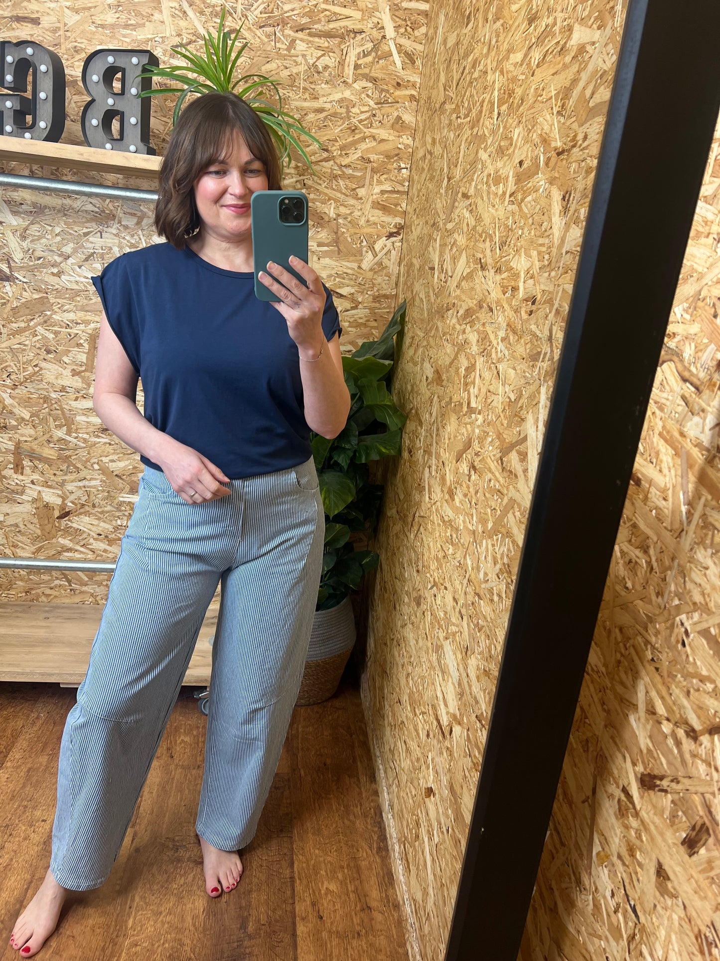 Stripe Denim Barrel Leg Trousers