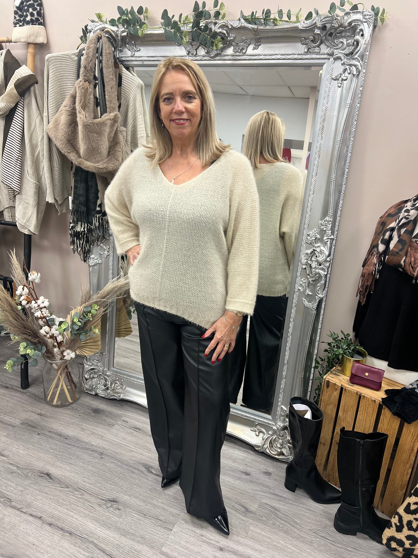 Seam Front Faux Leather Trousers