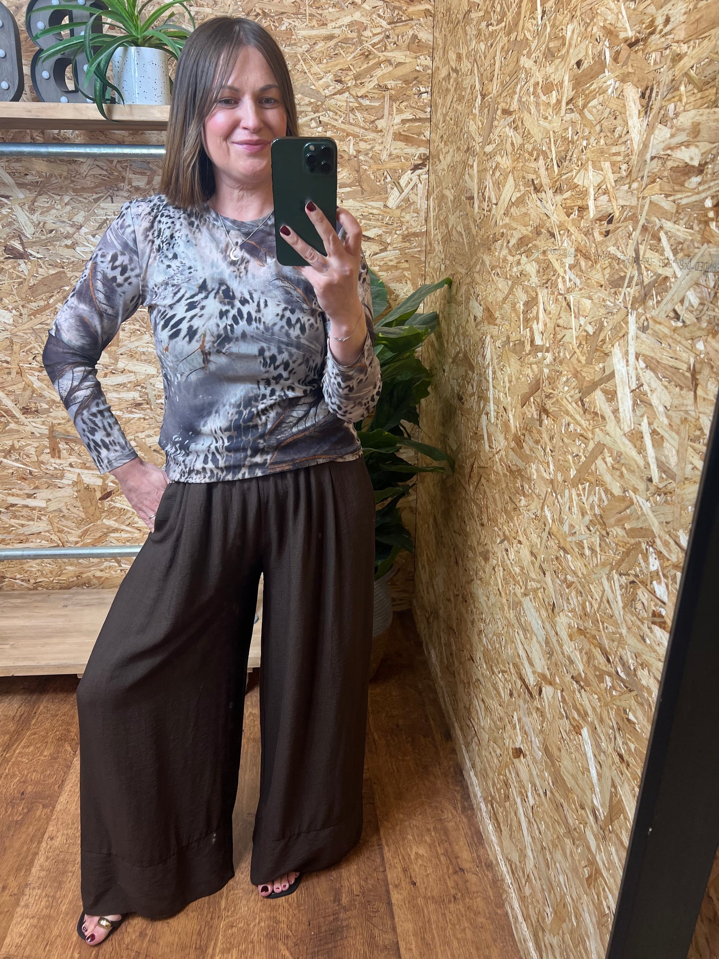 Abstract Animal Print Mesh Top