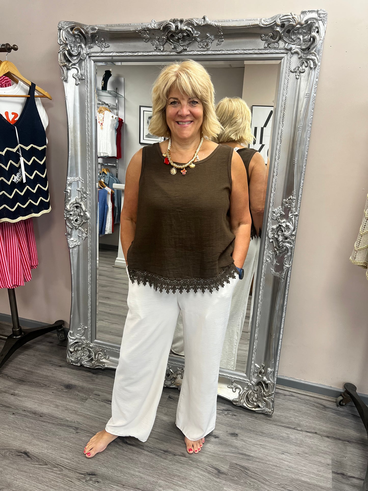 Crochet Trim Sleeveless Top