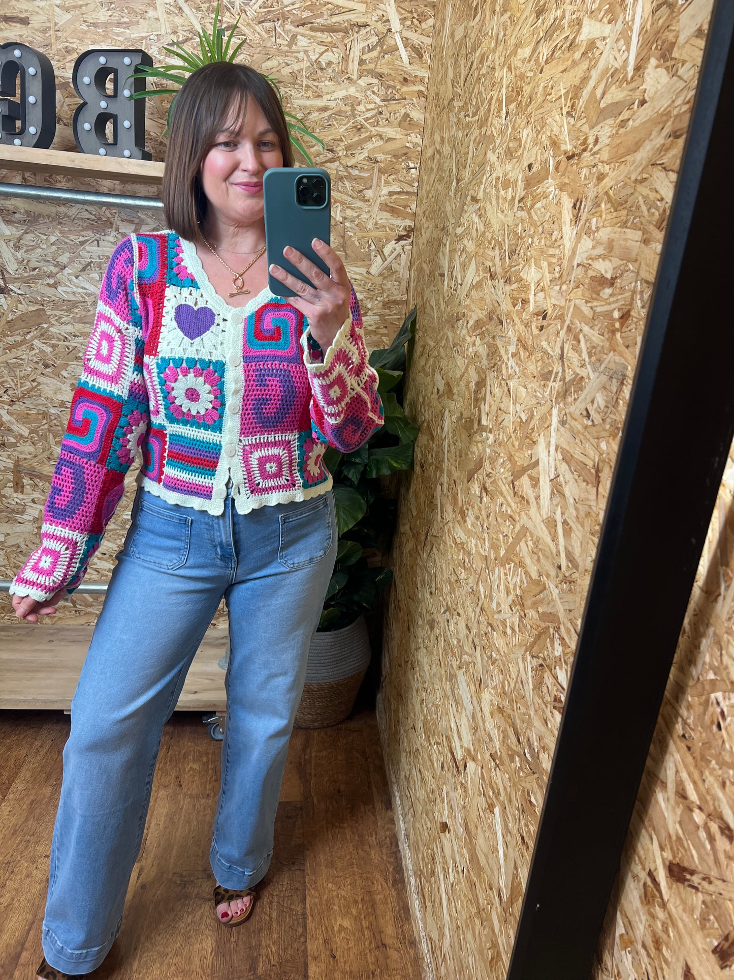 Smiley Heart Crochet Cardigan