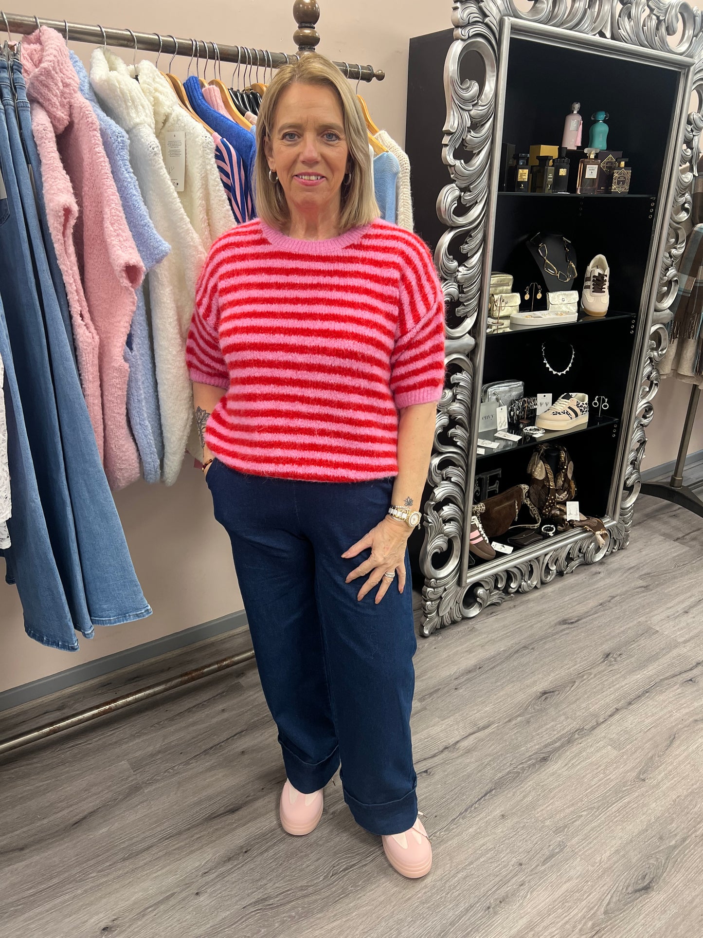 Short Sleeve Stripe Knit