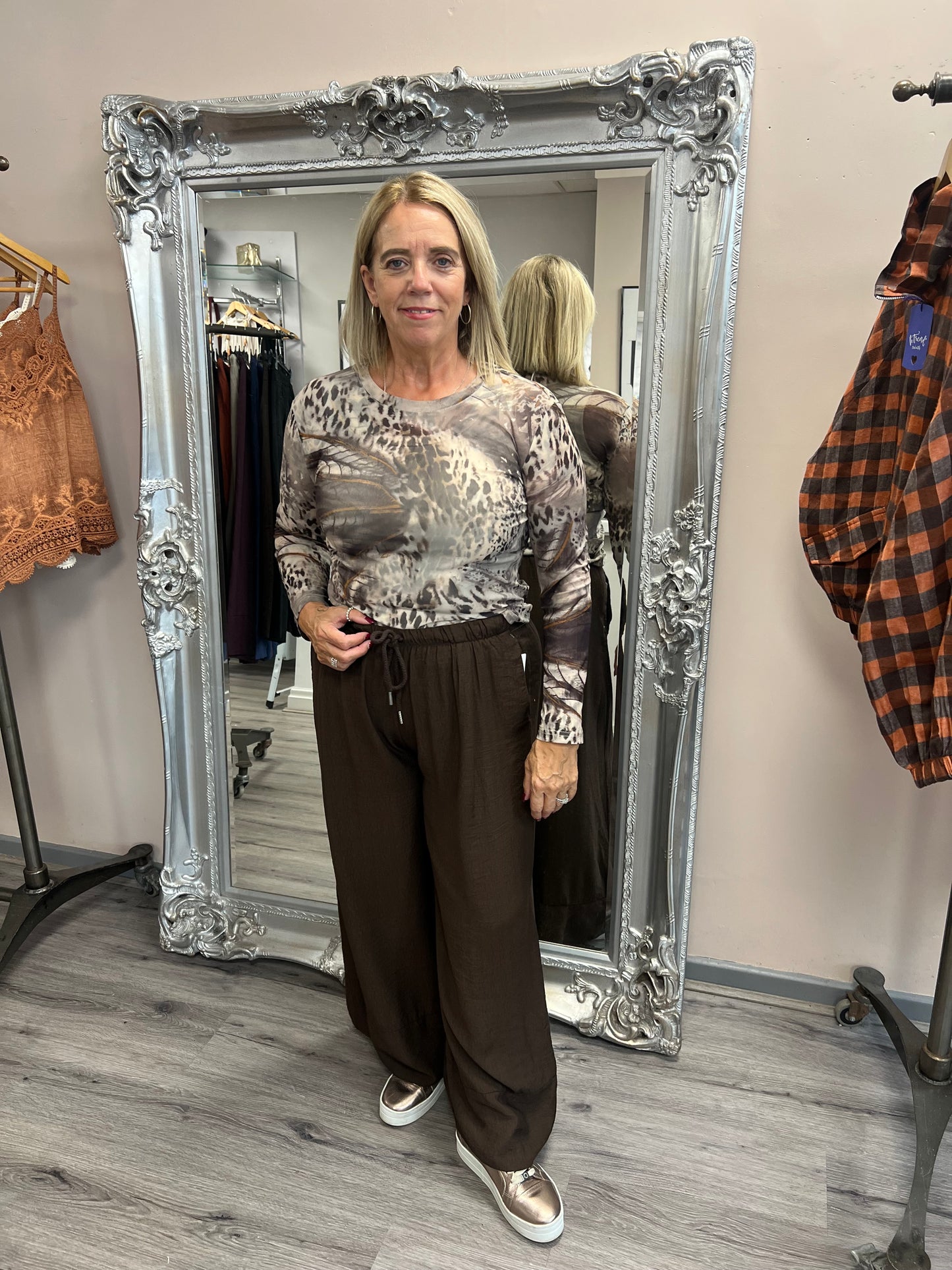 Abstract Animal Print Mesh Top