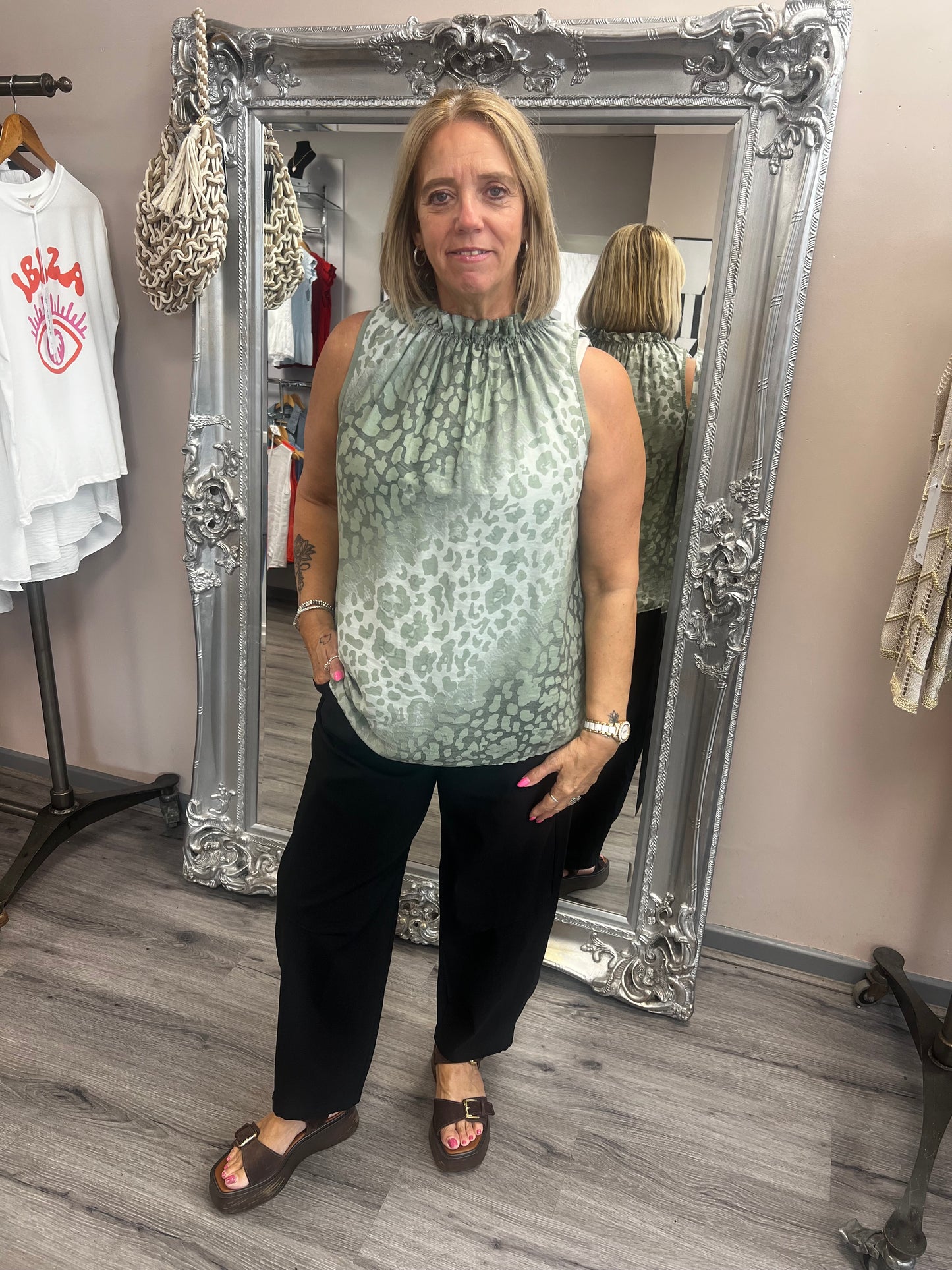 Leopard Ruffle Neck Top