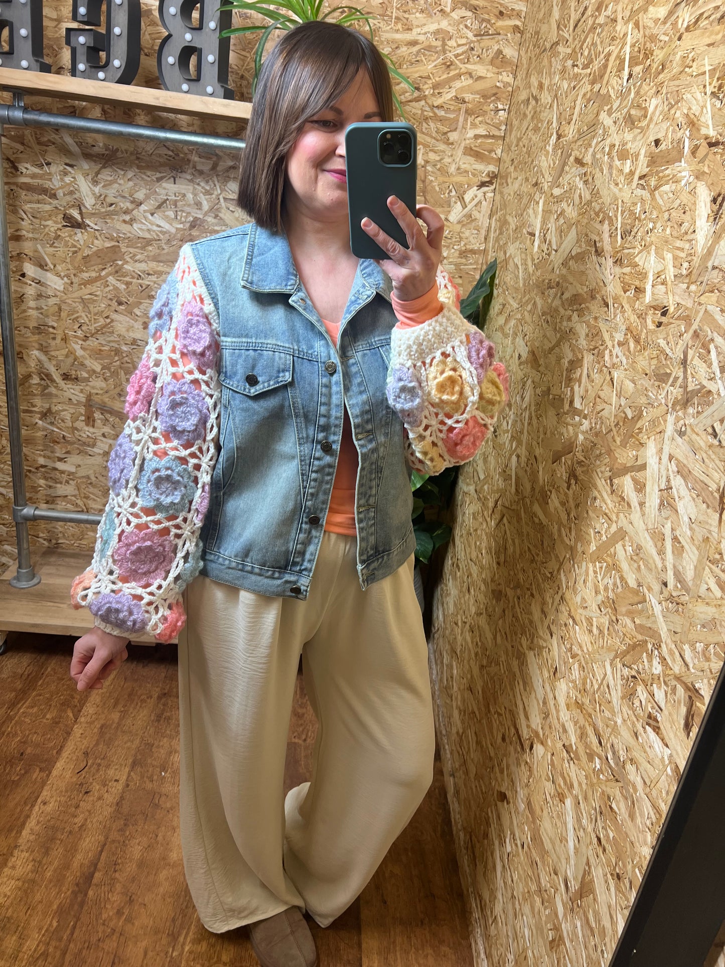 Crochet Sleeve Denim Jacket