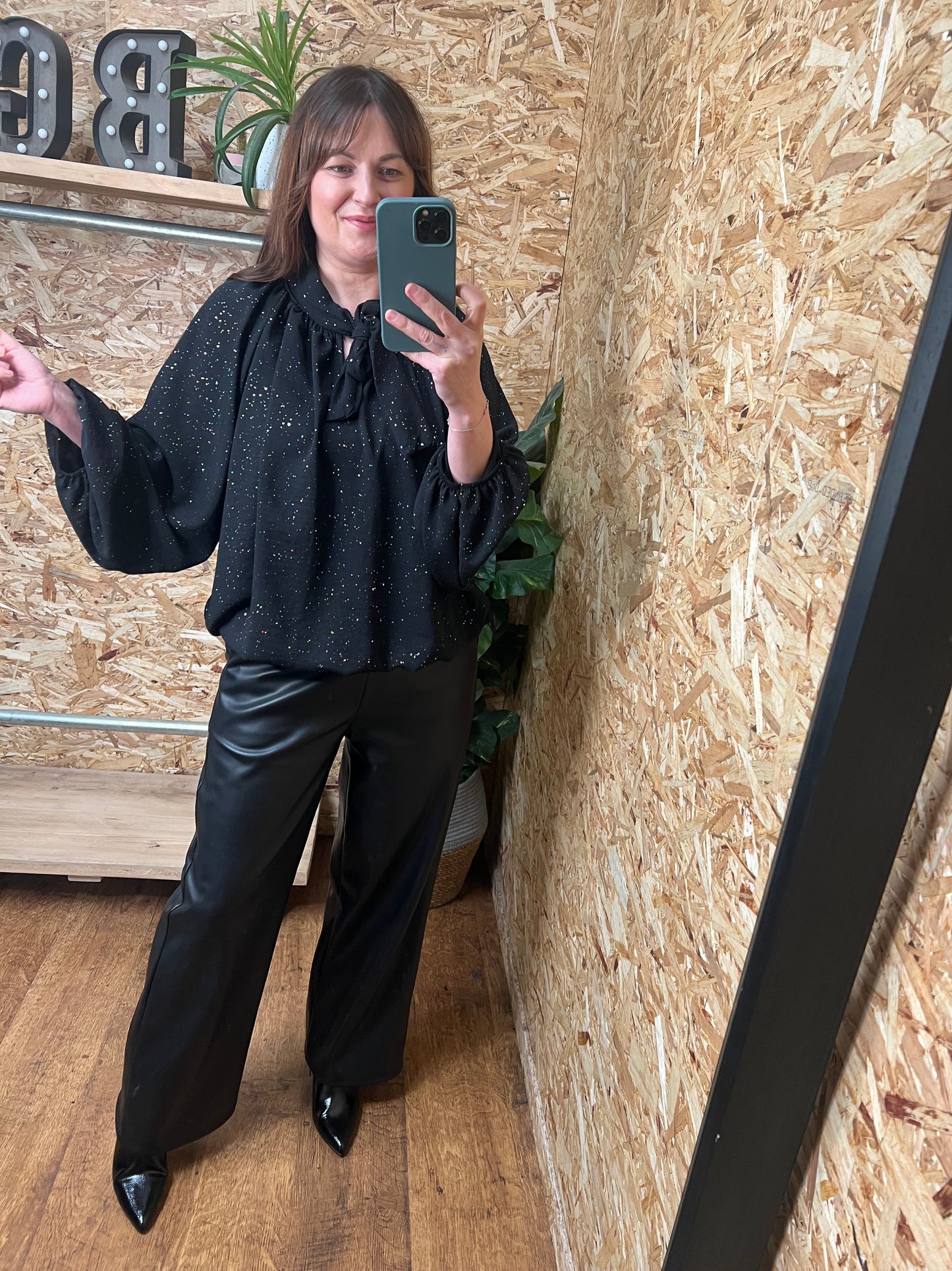 Seam Front Faux Leather Trousers