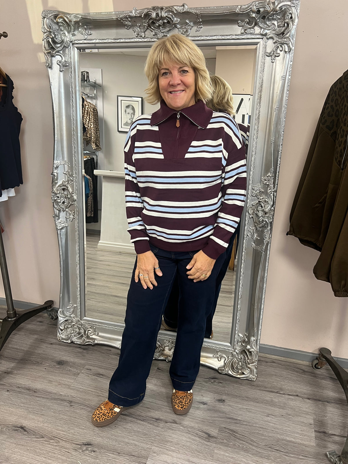 Stripe Half Zip Knit