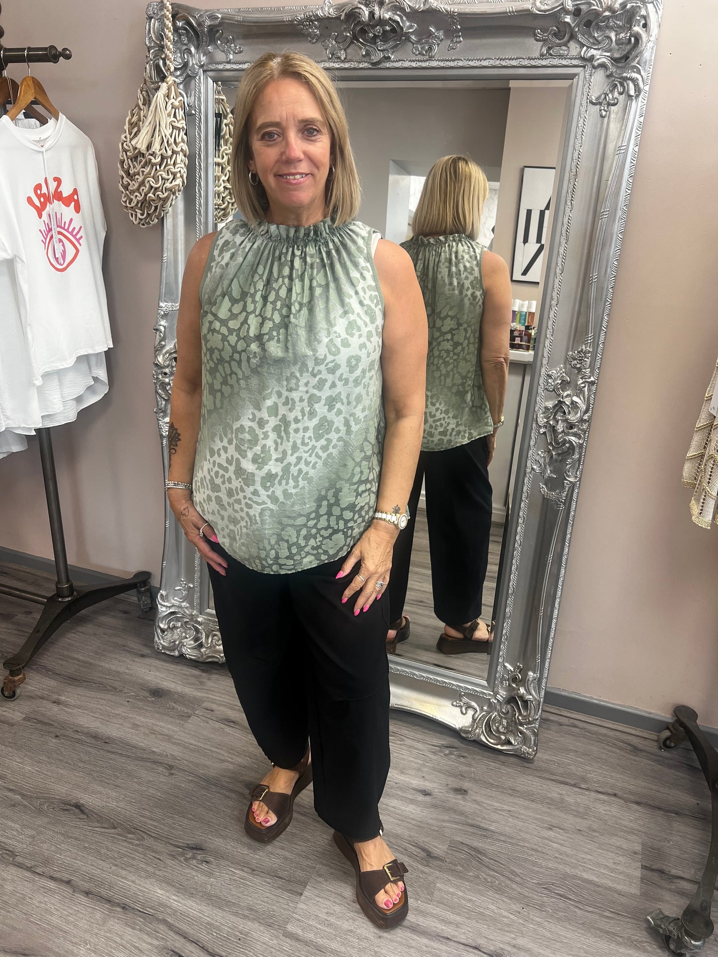 Leopard Ruffle Neck Top