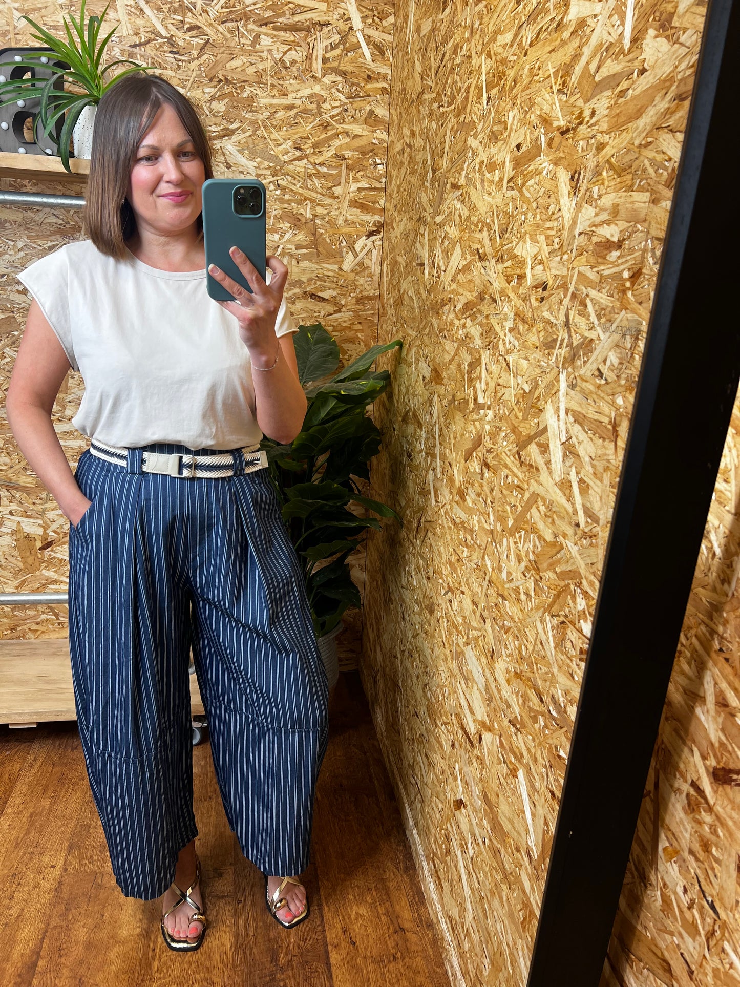 Striped Cotton Barrel Trousers