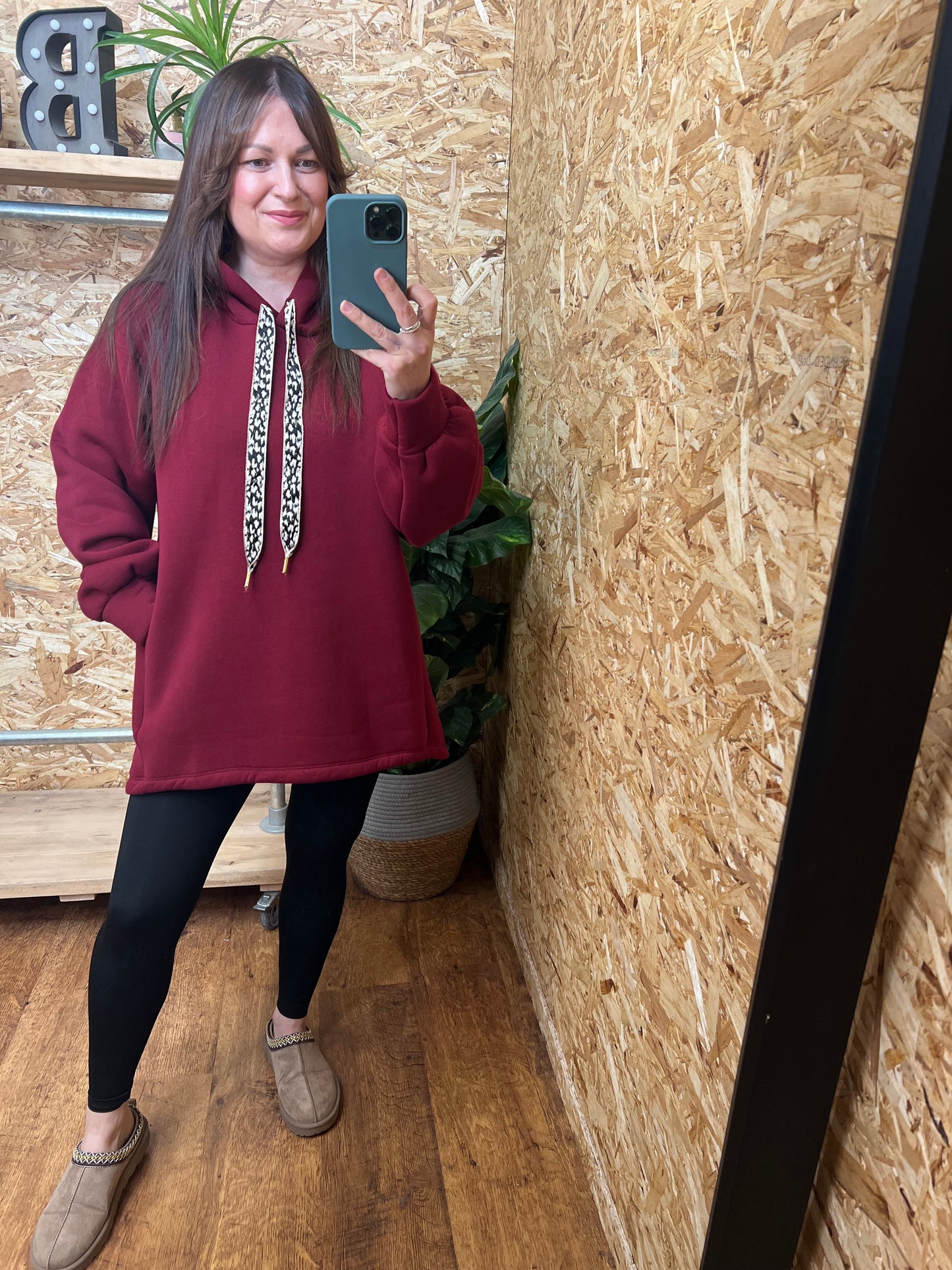 Fleece Lined Leopard Tie Hoodie