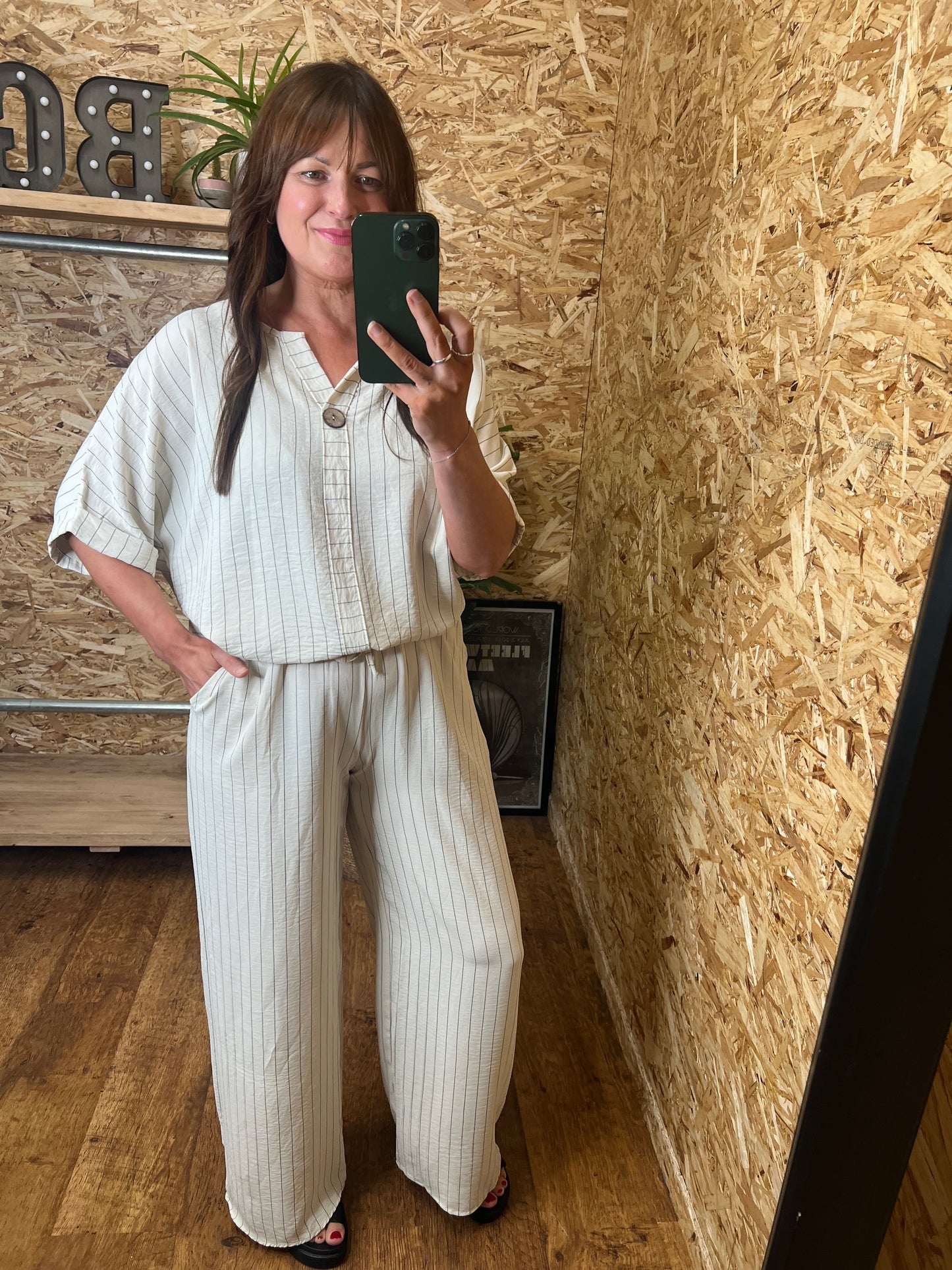 Pinstripe Co Ord Stone