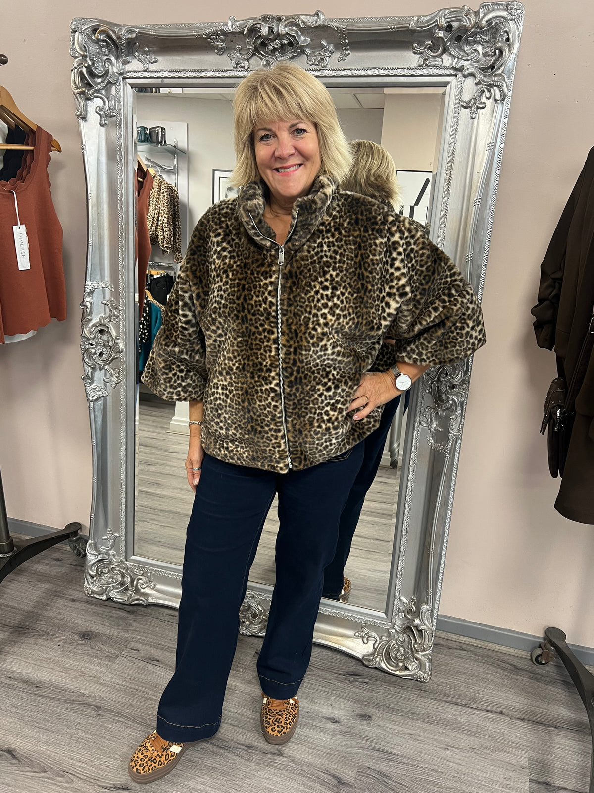 Leopard 3/4 Sleeve Fur Jacket