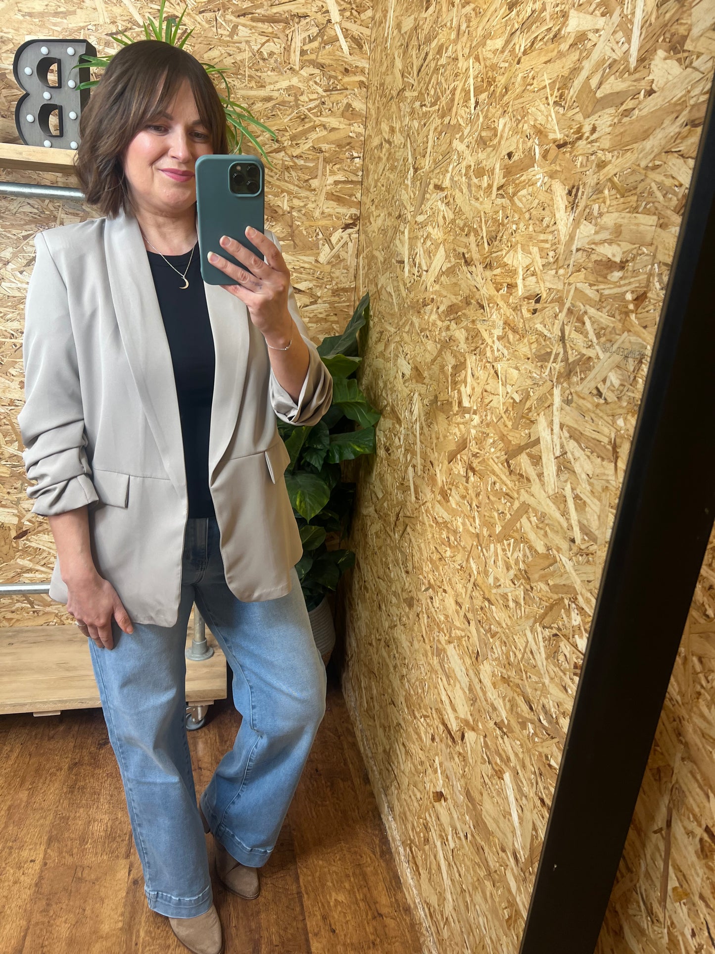 Mocha Ruched Sleeve Blazer