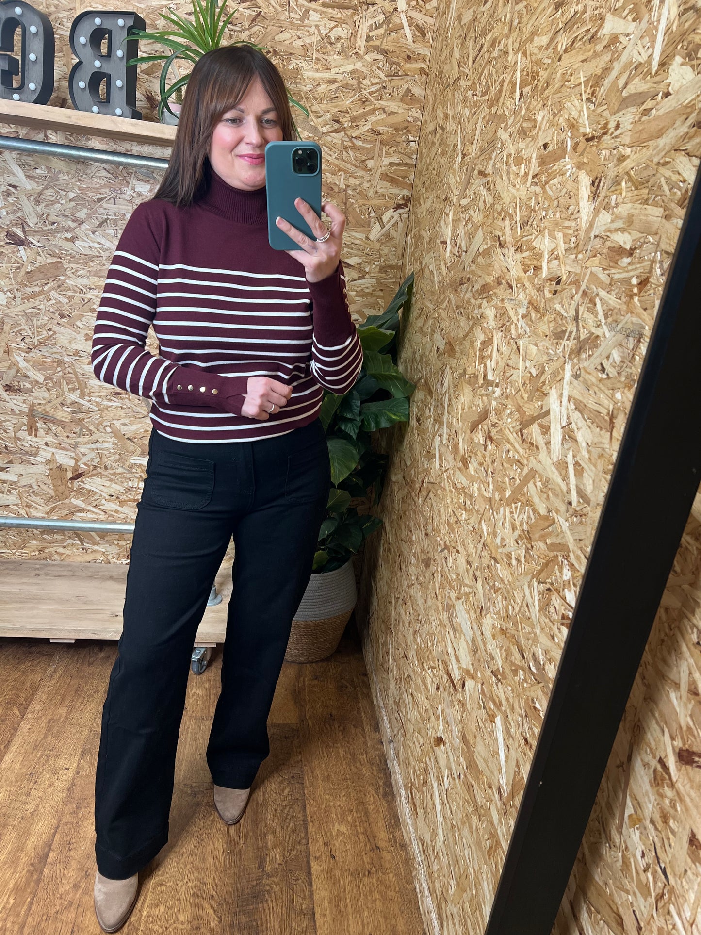 Stripe Gold Button Cuff Knit