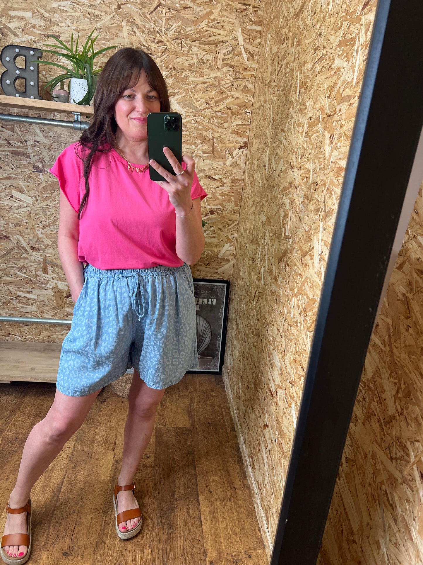 Leopard Chambray Shorts
