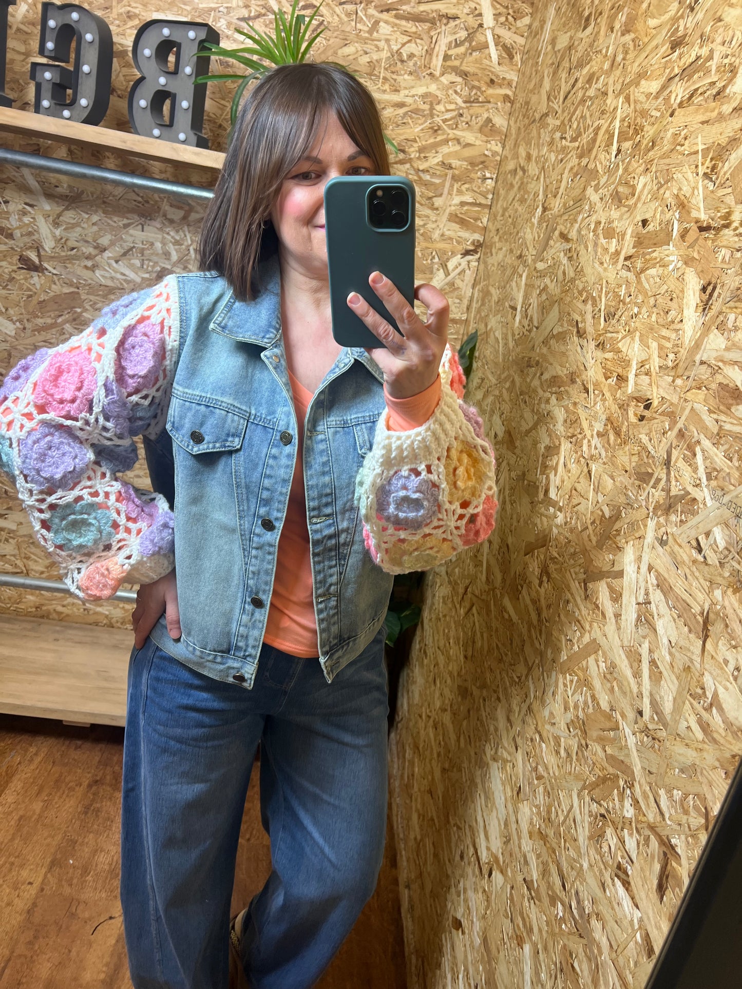 Crochet Sleeve Denim Jacket