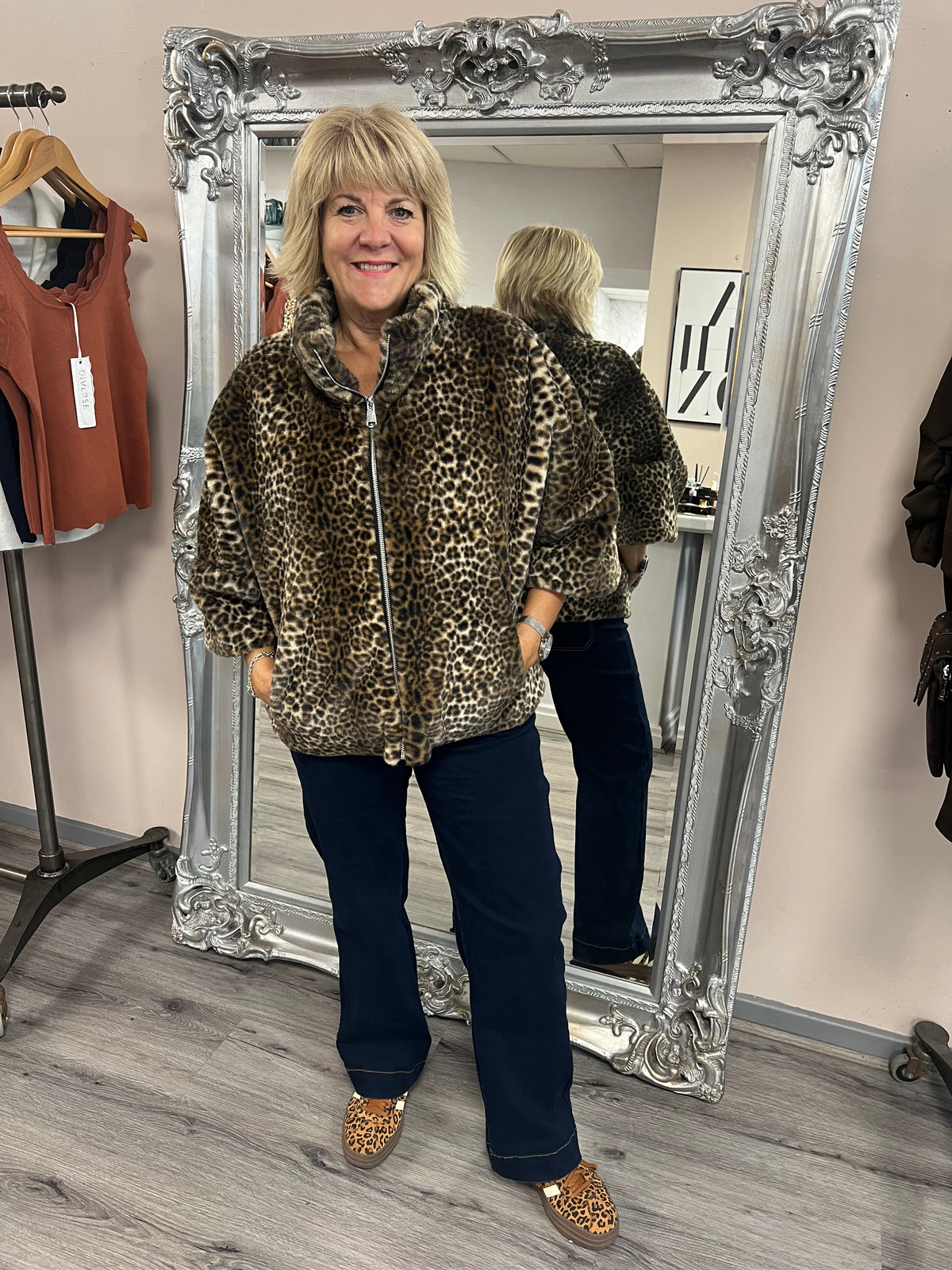 Leopard 3/4 Sleeve Fur Jacket