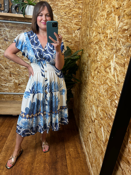 Fan Print Midi Dress