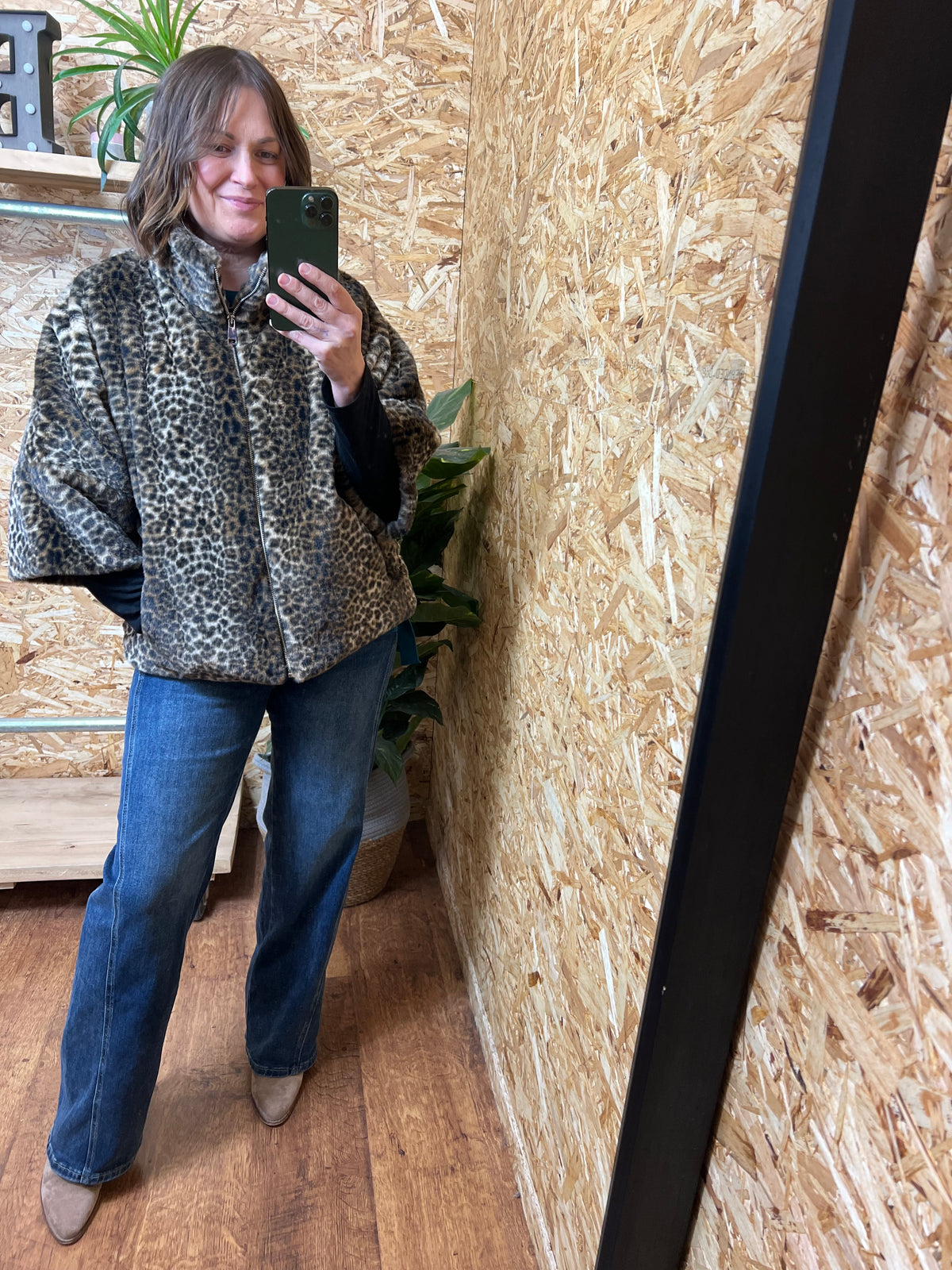 Leopard 3/4 Sleeve Fur Jacket