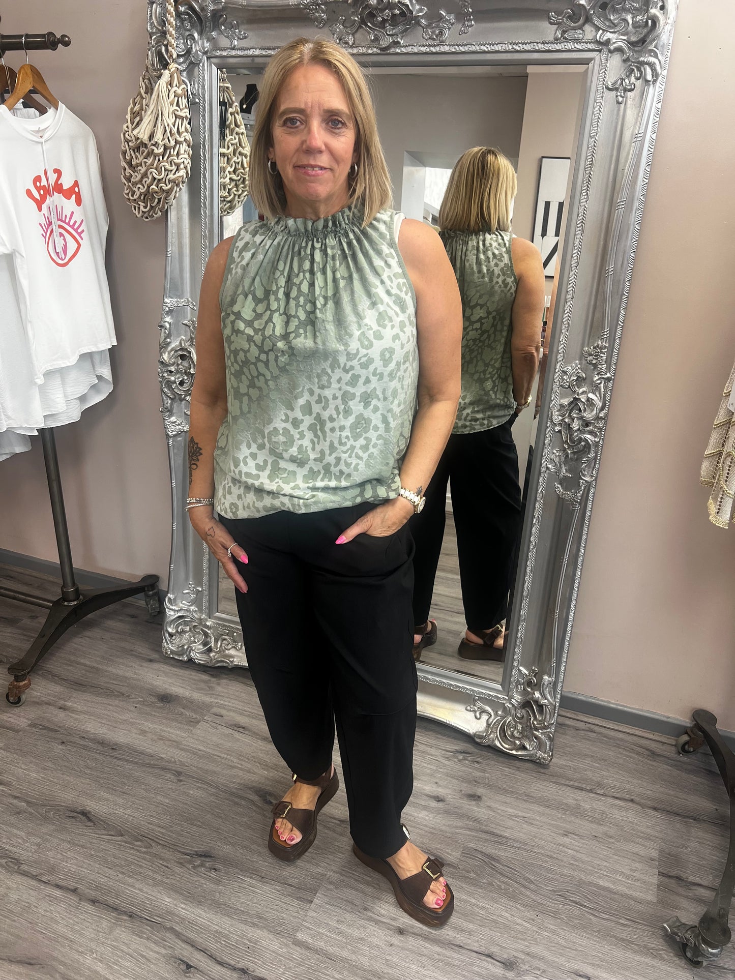 Leopard Ruffle Neck Top
