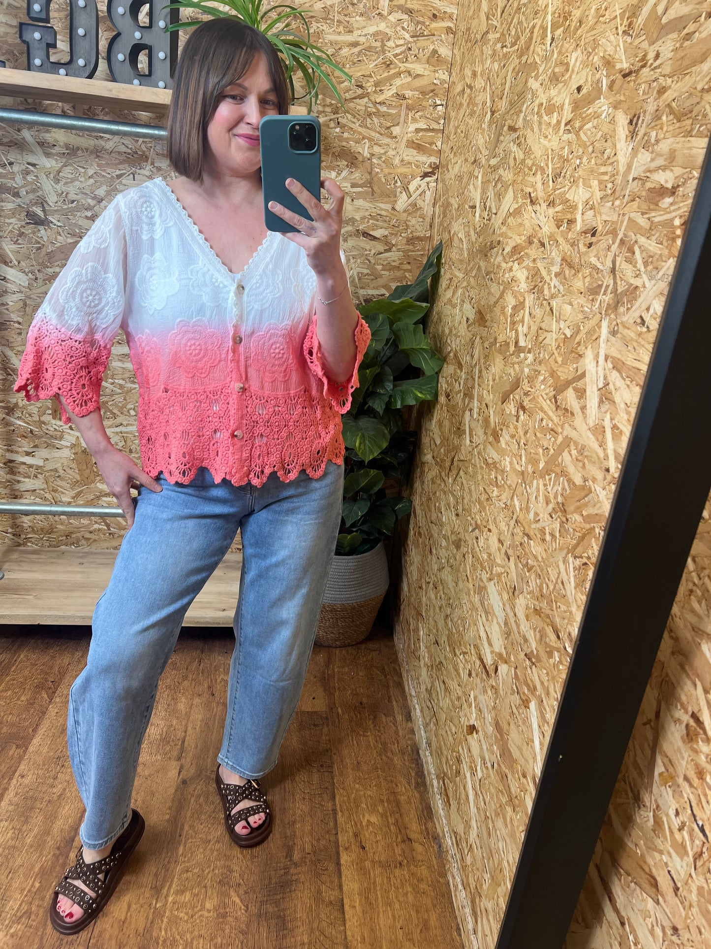Ombre Crochet Button Top